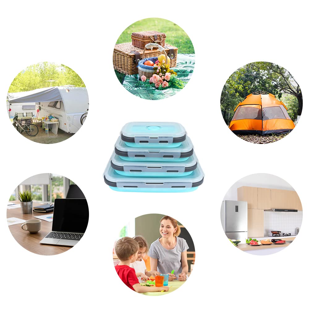 4-Pack Collapsible Silicone Food Storage Containers with Airtight Lids - Microwave, Dishwasher & Freezer Safe - Space-Saving Kitchen Organizers for Meal Prep, Leftovers & Lunch Boxes - Perfect for Home, Office & Picnics