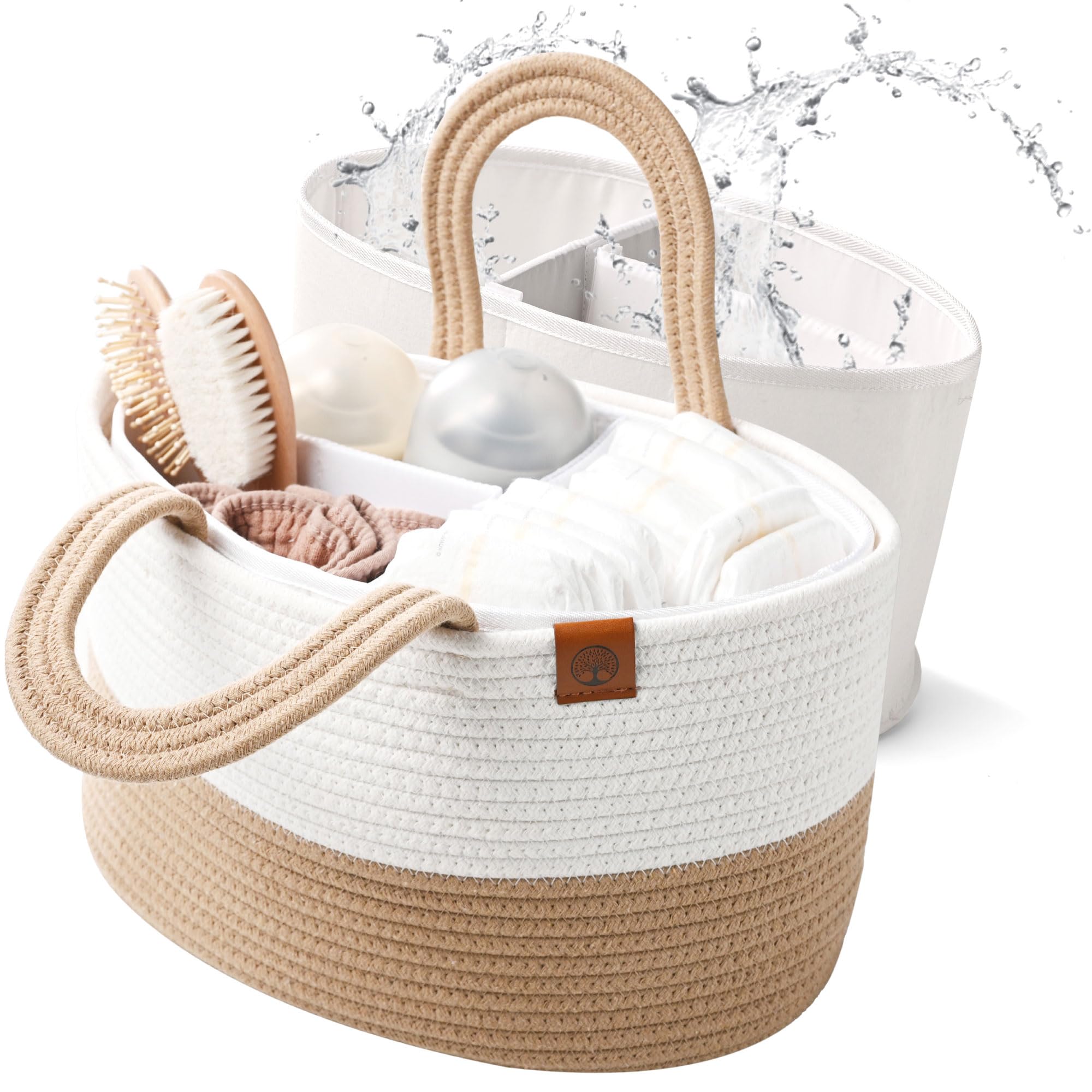 J&JOO 2-in-1 Baby Diaper Caddy Organizer with Water-Resistant Lining | Portable Diaper Storage Basket for Changing Table, Nursery & Travel | Newborn Essentials for Diapers, Wipes & Baby Care Products | Perfect for Home, Daycare & On-the-Go Parents