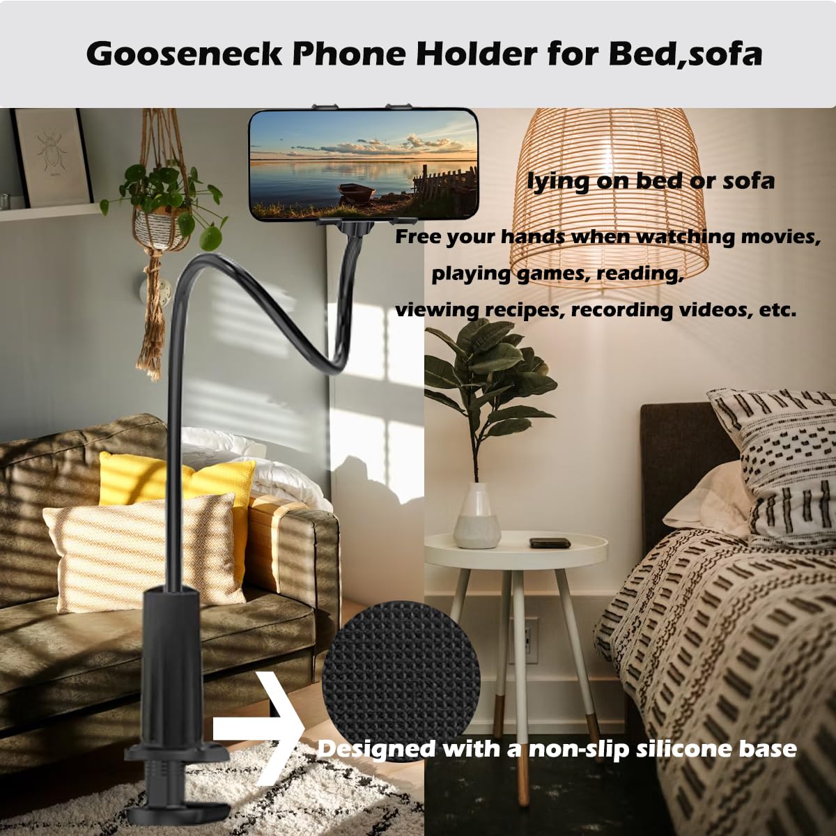 Selfdee Adjustable Gooseneck Phone Holder for Bed - 360° Flexible Phone Stand with Universal Clip Mount | Perfect for Bedside Headboard, Watching Videos & Hands-Free Calling (Style 1)