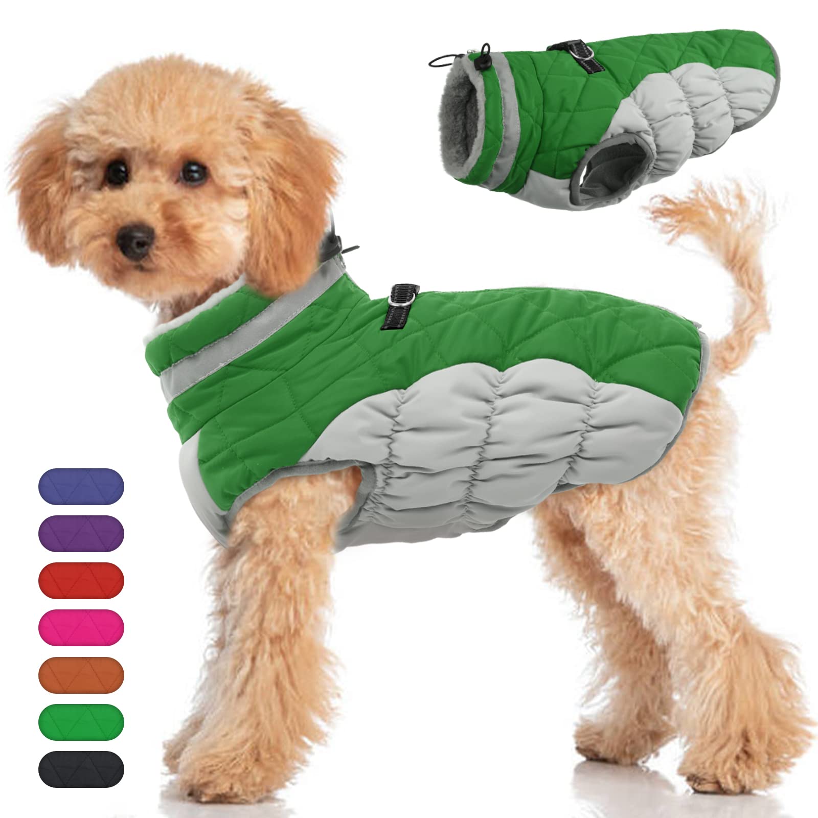 **Waterproof Winter Dog Coat with Fleece Lining & Back Zipper - Large Dog Jacket with Built-in Harness for French Bulldog, Shiba Inu - Warm Snow Jacket for Outdoor Walks & Cold Weather**