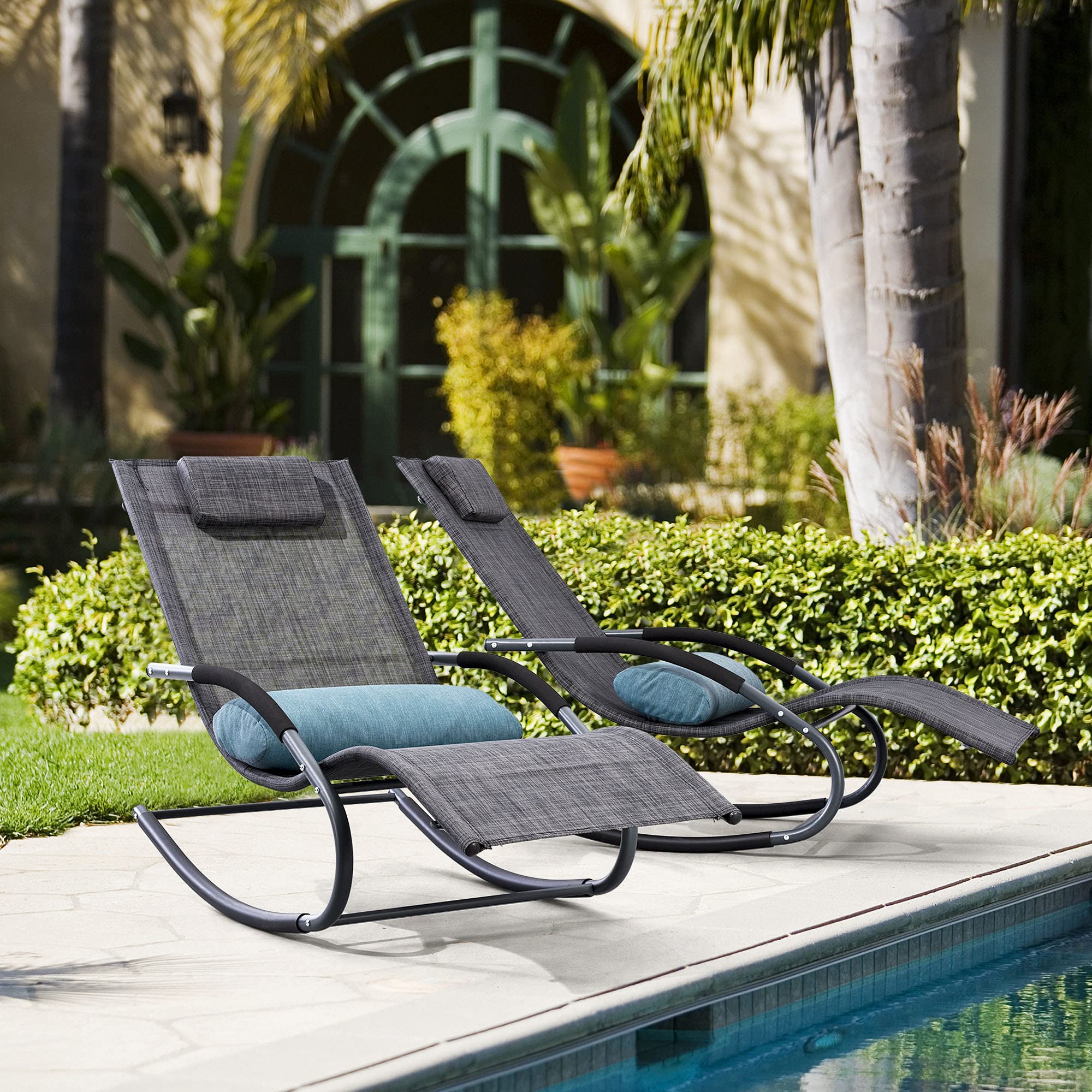 Premium Outdoor Lounge Chairs with Removable Cushions - Set of 2 Dark Grey Poolside Chaise Lounges - Perfect for Backyard, Patio, Beach & Pool Relaxation