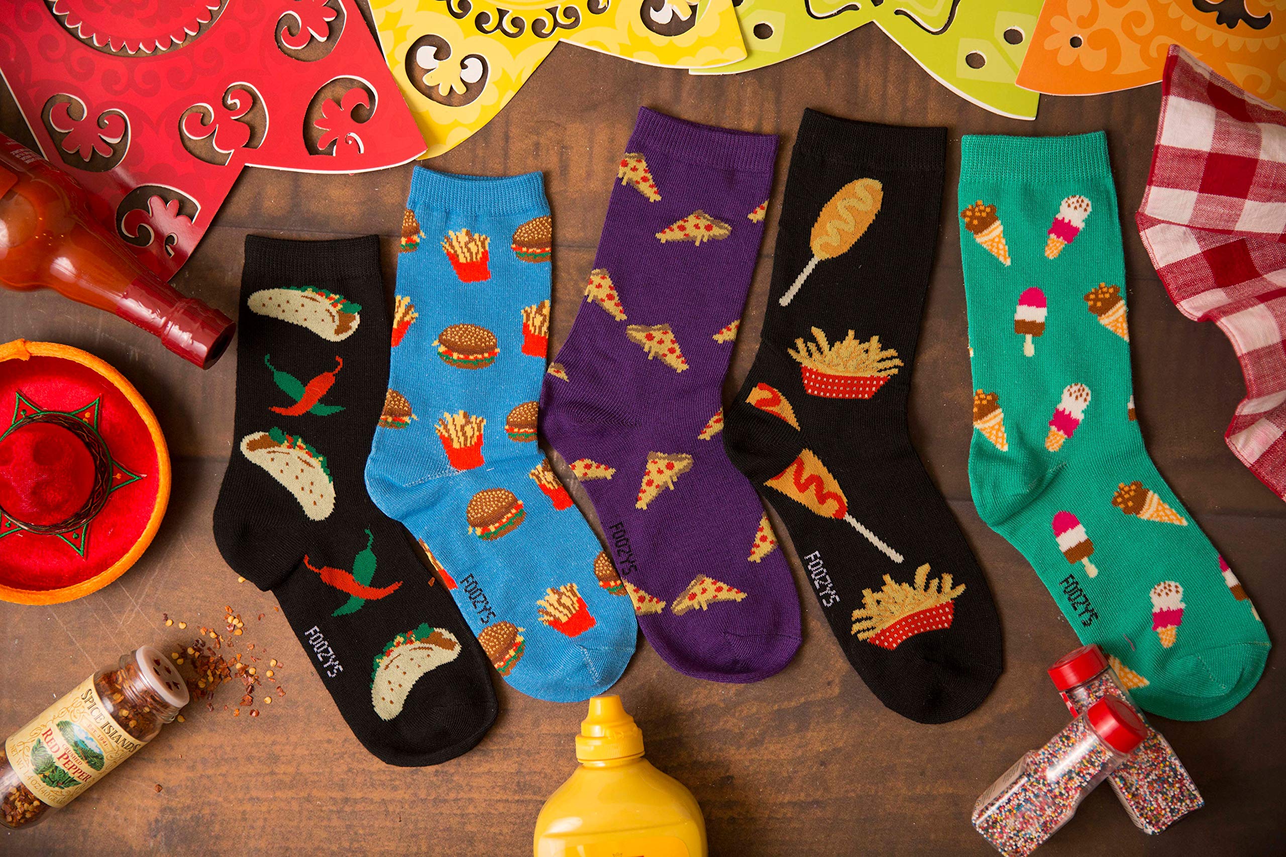 Foozys Women's Crew Socks - Fun Food & Drink Pattern Novelty Socks (2 Pairs) | Comfortable Cotton Casual Socks for Everyday Wear, Gift Ideas