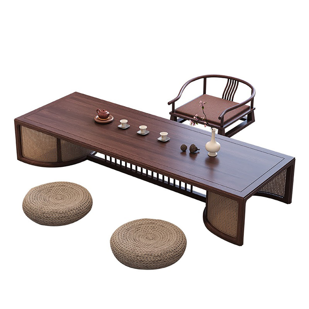 Premium Black Walnut Wood Japanese Style Tea Table Set - Traditional Zen Tea Ceremony Table with 4 Chairs - Handcrafted Dining Set for Home, Garden & Meditation Spaces
