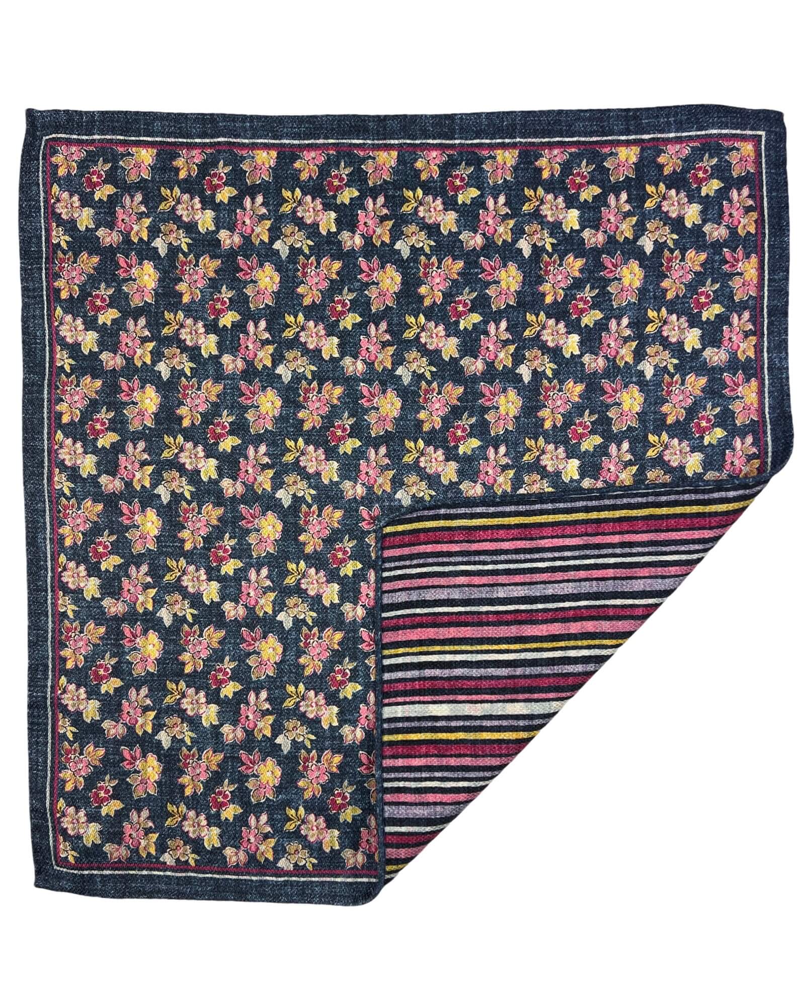 DÉCLIC Venosa Floral Reversible Hanky Scarf - Navy Blue - Stylish Fashion Accessory for Women, Perfect for Parties, Weddings & Everyday Wear