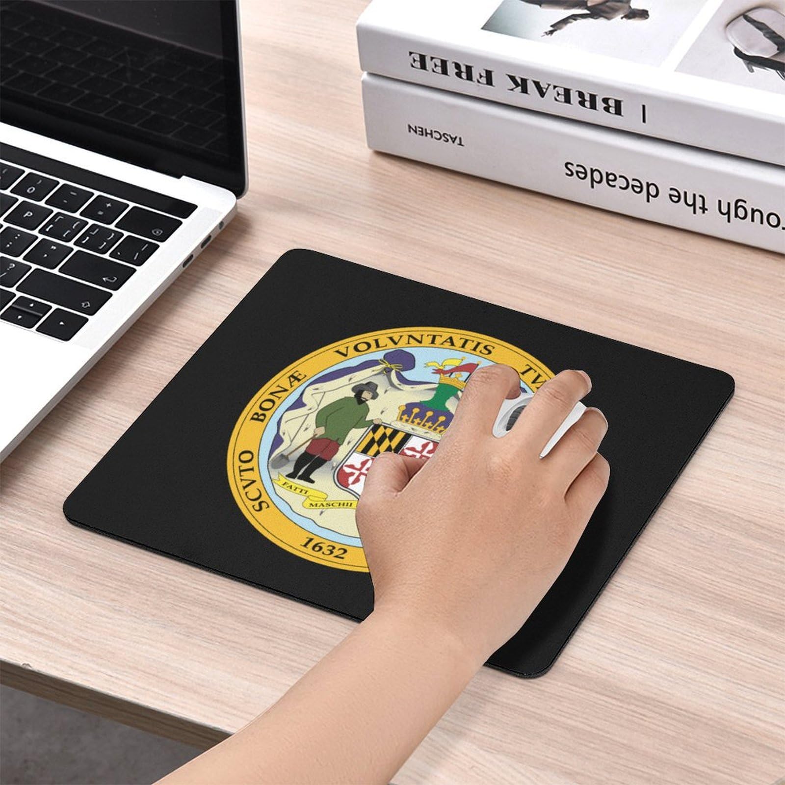 Maryland State Seal Non-Slip Square Mouse Pad - Durable Computer Mouse Mat for Laptop, Home, Office, and Gaming Use