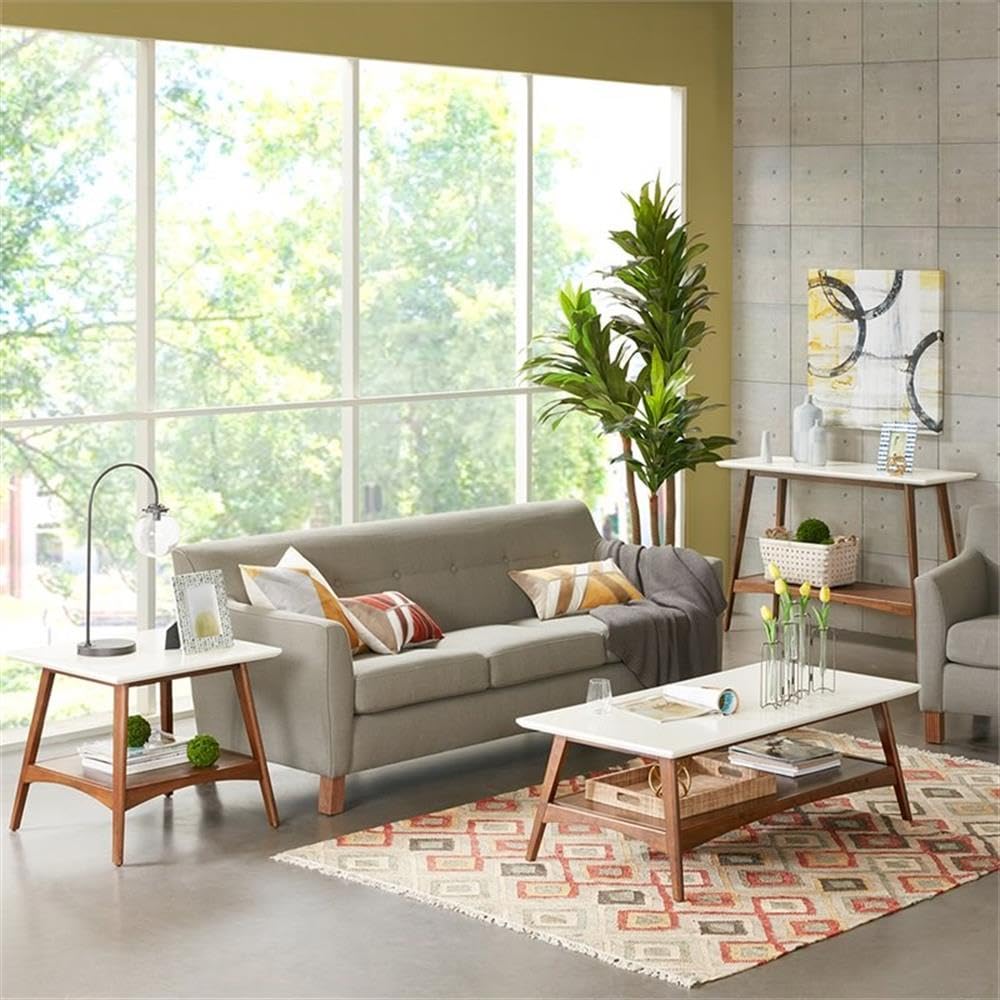 Mid-Century Solid Wood Coffee Table - Off White/Pecan for Living Room