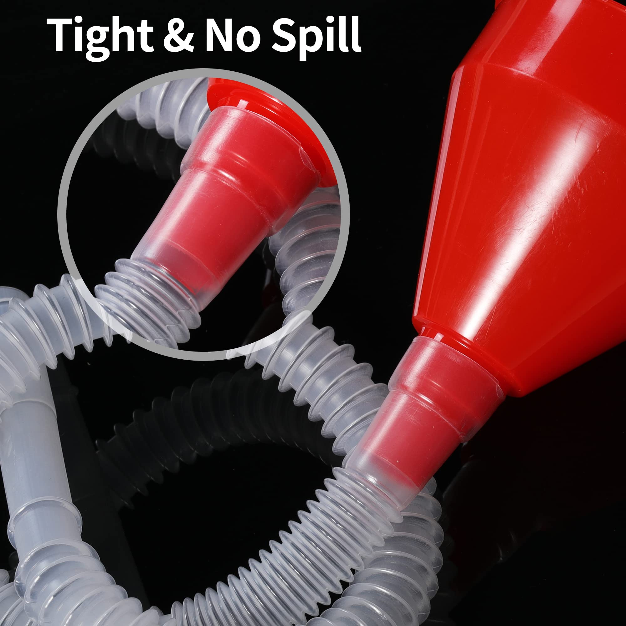 Flexible Fuel Funnel with Long Hose - Plastic Small Wide Mouth Filling Funnel for Engine Oil, Gas, Gasoline, Diesel, Water & Transmission Fluid - Perfect for Cars, Trucks & Motorcycles (Red, 1-Pack)