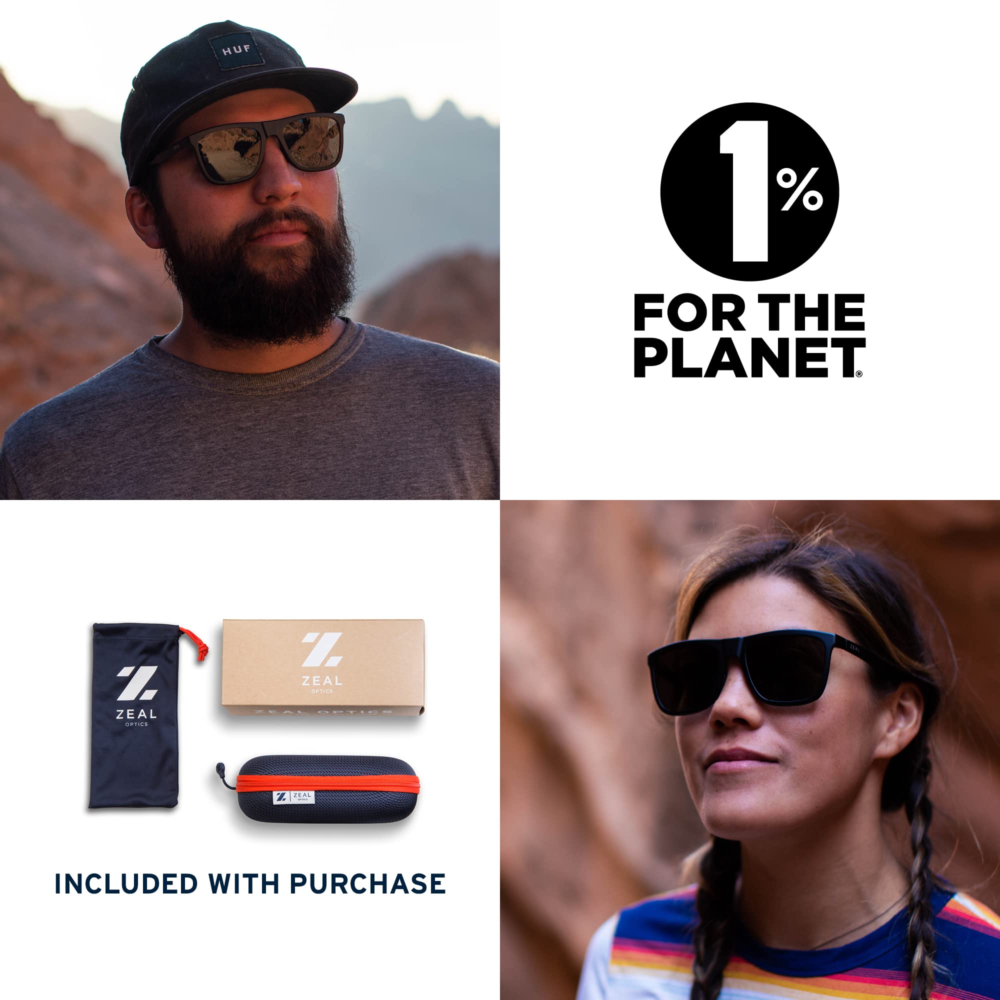 Zeal Optics Boone Polarized Sunglasses for Men & Women - Eco-Friendly Plant-Based Frame - UV Protection for Outdoor Activities, Hiking & Driving