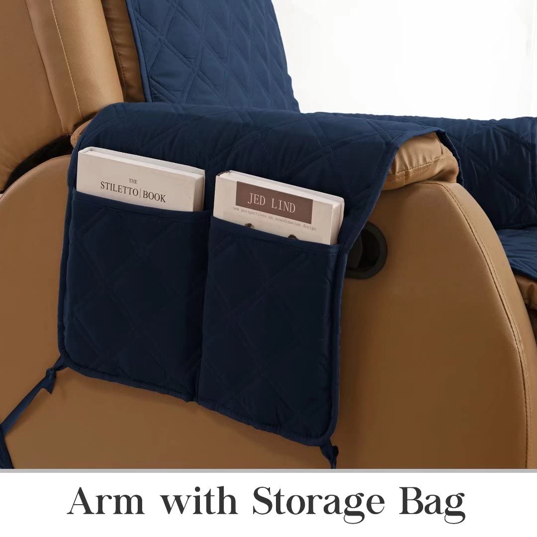 TOMORO Non-Slip Loveseat Recliner Cover - 100% Waterproof Quilted Furniture Protector with Storage Pockets & Elastic Straps - Washable Sofa Slipcover for Kids & Pets - Perfect for Living Room, Home Theater & Family Gatherings