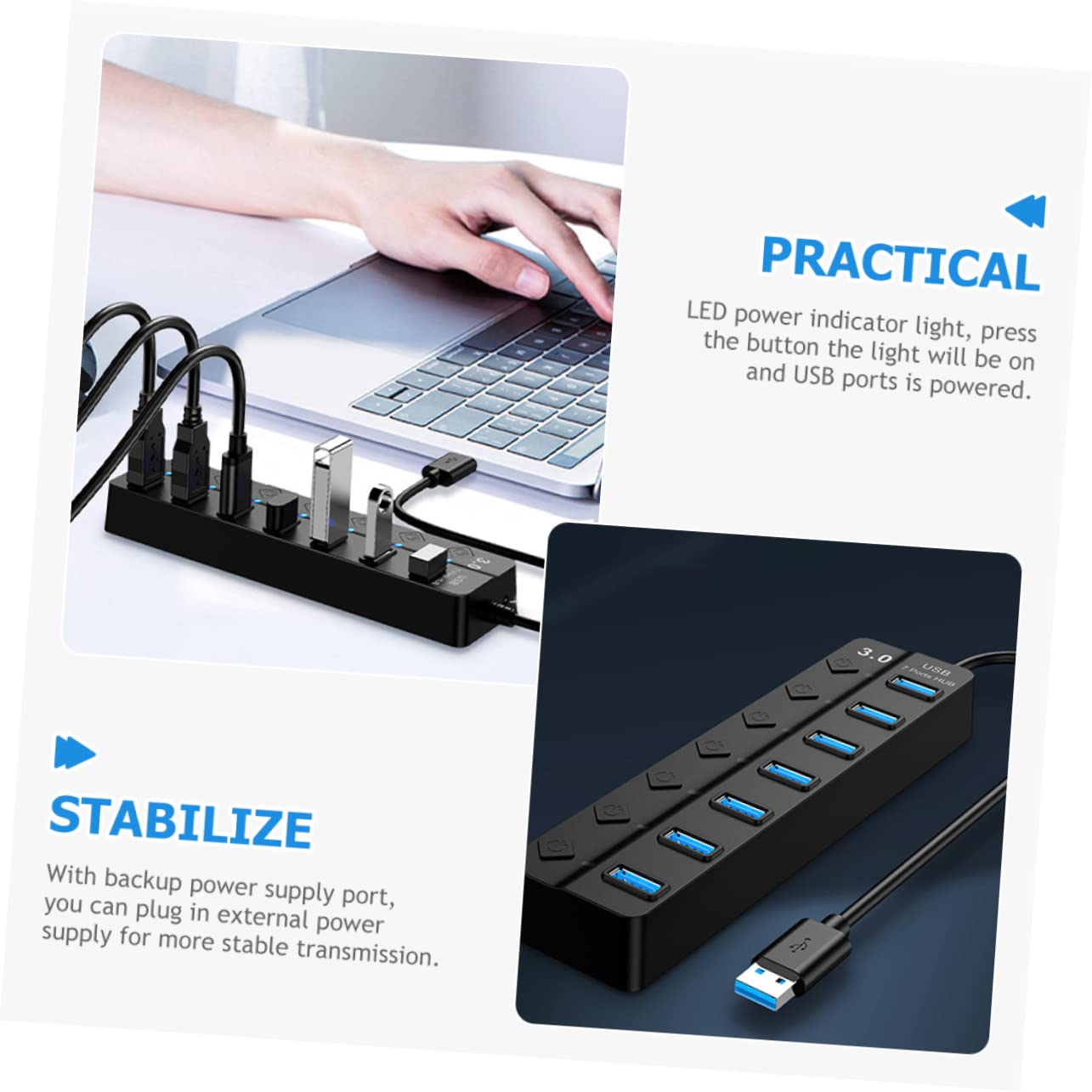 Jojofuny 4-Port USB 3.0 Hub Expander for Laptop - High-Speed Data Transfer, ABS Material, Plug & Play - Perfect for Home Office, Gaming & Multi-Device Charging
