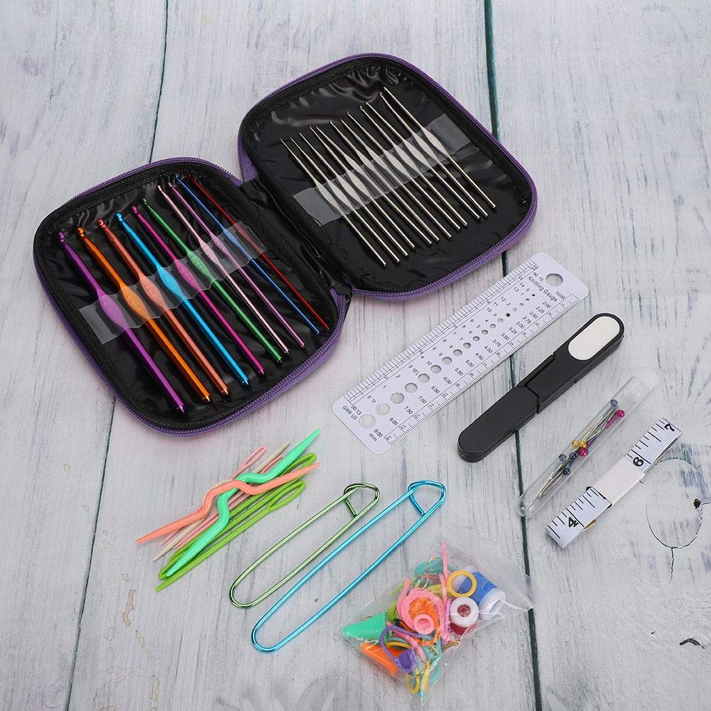 Complete Knitting Starter Kit with Needles & Crochet Hooks - DIY Knitting, Sewing, Weaving Craft Set (Purple) | Perfect for Beginners, Home Crafts, and Handmade Gift Making