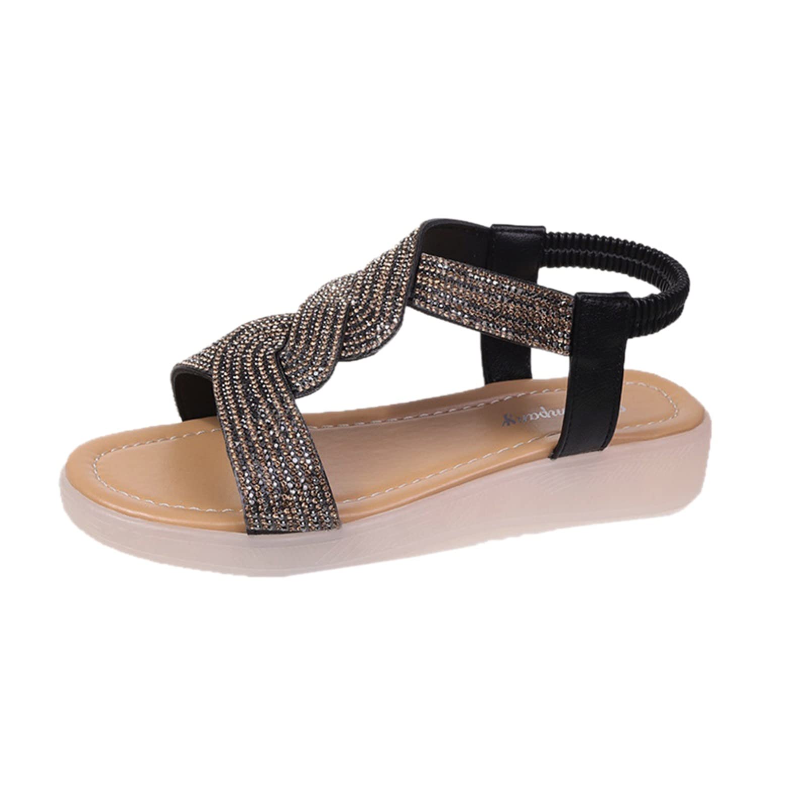 Women's Comfortable Flats Sandals with Elastic Ankle Strap - Casual Bohemian Beach Shoes for Summer - Perfect for Walking, Travel & Vacation Outfits