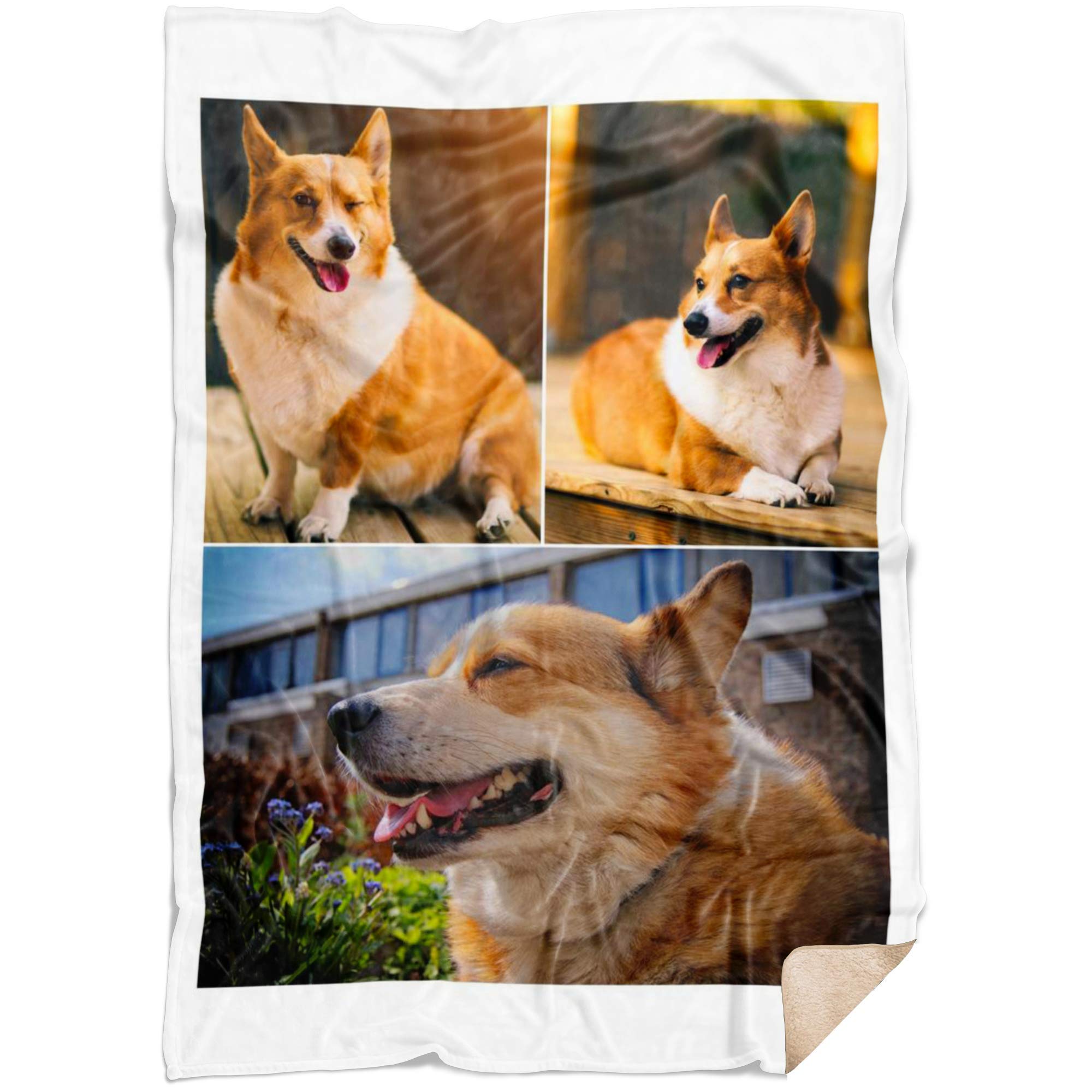 **Custom Photo Fleece Blanket - Personalized Throw Blanket with 3 Image Collage, Super Soft Sherpa Fleece (60