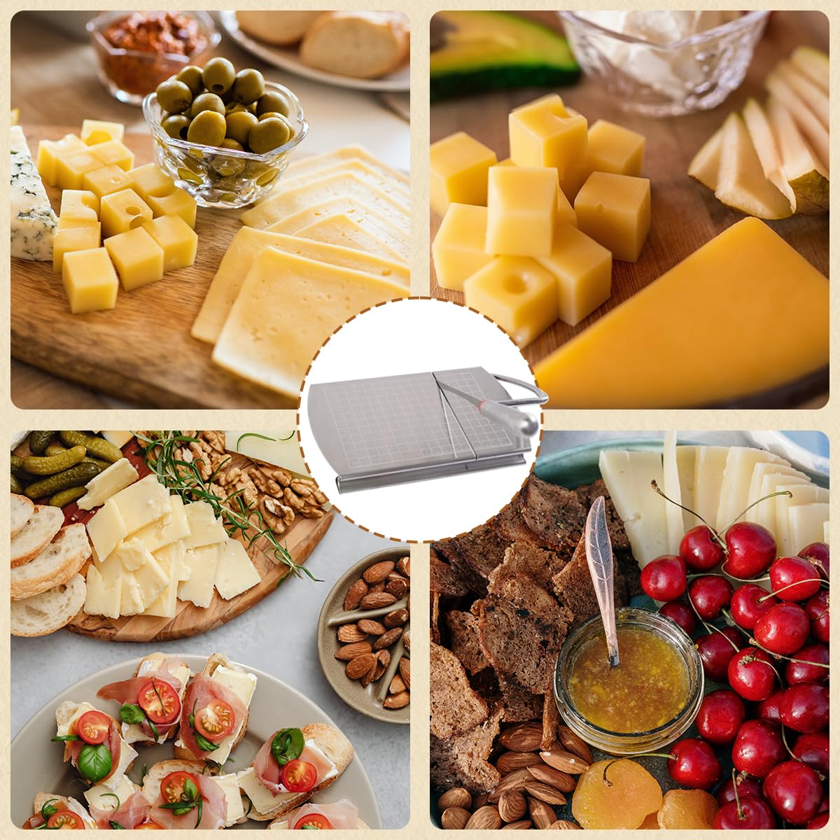 Premium Stainless Steel Cheese Slicer with Sharp Blade & Measurement Scale - Multi-Purpose Kitchen Tool for Cutting Cheese Blocks, Butter, Sausage, Ham & Vegetables - Perfect for Charcuterie Boards, Party Platters & Home Cooking