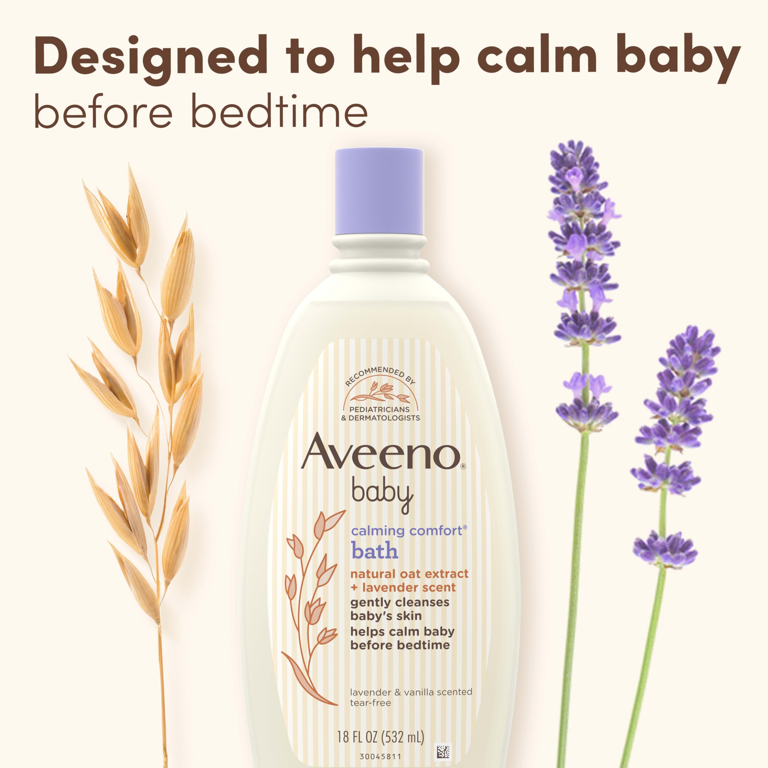 Aveeno Baby Nighttime Calming Comfort Bath, Body & Hair Wash with Lavender & Vanilla - Tear-Free, Soap-Free, Natural Oat Extract - 18 Fl Oz for Relaxing Bedtime Routine & Gentle Baby Skin Care