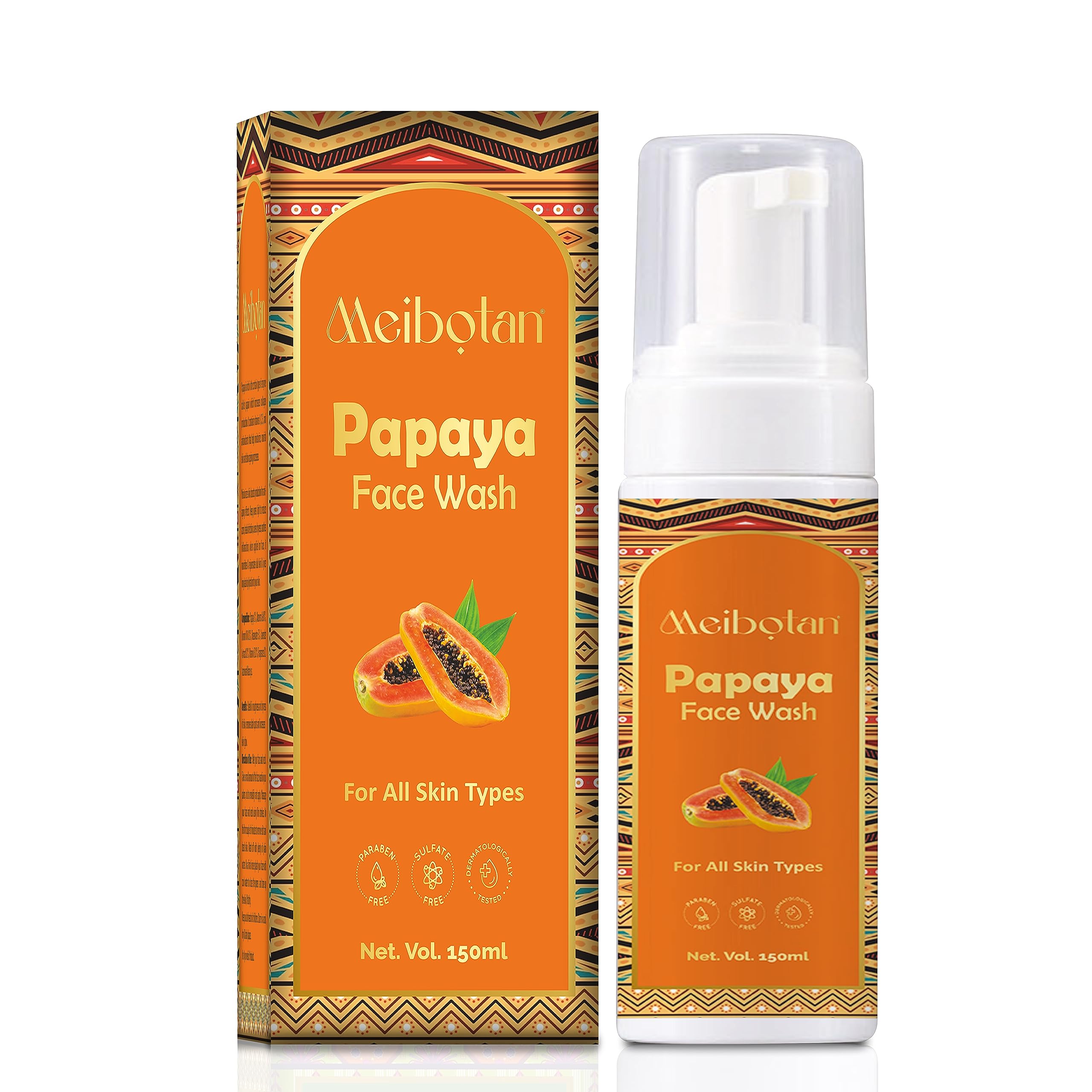 Meibotan Papaya Foaming Face Wash 150ml - Deep Cleansing for Dead Skin & Dark Spots | Gentle Formula for All Skin Types | Men & Women | Perfect for Daily Skincare & Acne Treatment