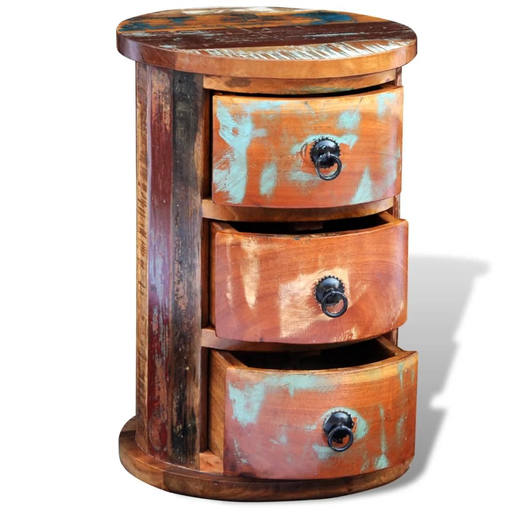 vidaXL Solid Reclaimed Wood Storage Cabinet with 3 Drawers - Handmade Rustic Retro Style for Bedroom, Living Room & Office Organization