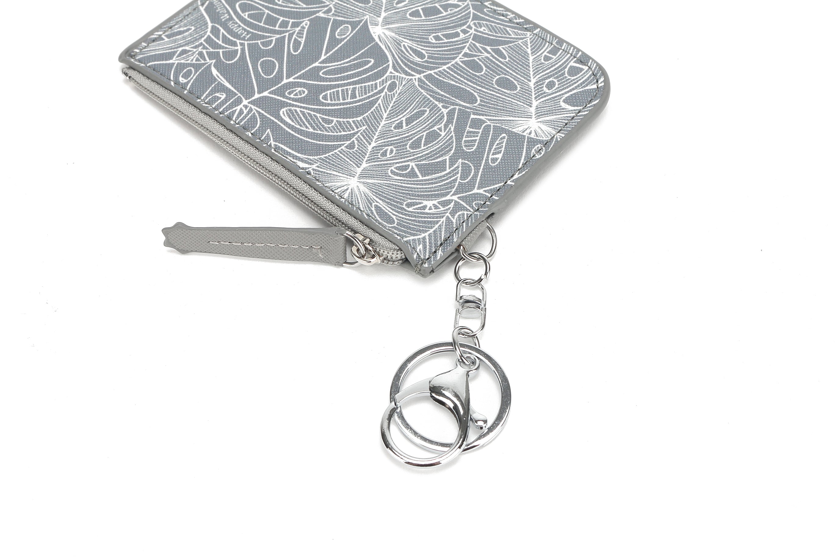 Monstera Leaf Pattern Grey Card Holder - Slim RFID Blocking Wallet for Credit Cards & ID - Perfect for Travel, Work, and Everyday Use