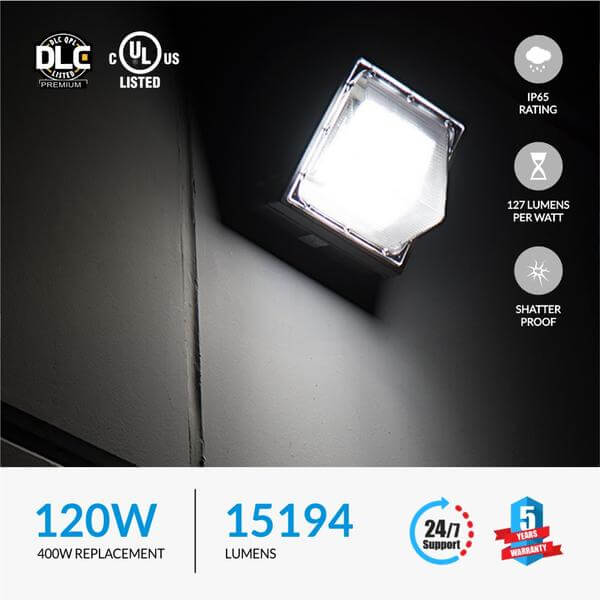 120W LED Wall Pack Light, 5700K Daylight White, Bronze Finish, 420W Equivalent, 15,194 Lumens, Forward Throw - Outdoor Security Lighting for Building Facades, Parking Lots & Warehouse Exteriors