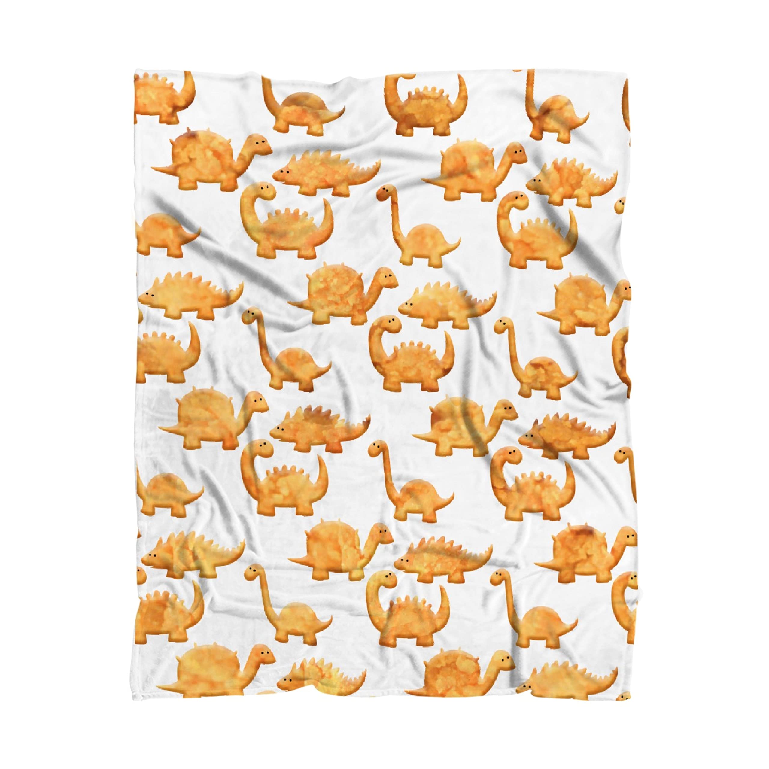 Dinosaur Chicken Nuggets Fleece Blanket - Soft Warm Cozy Flannel Throw for Kids, Girls & Adults - 120x90 Inch Large Blanket for Bed, Sofa & Couch - Perfect Birthday Gift & Family Movie Night Snuggles