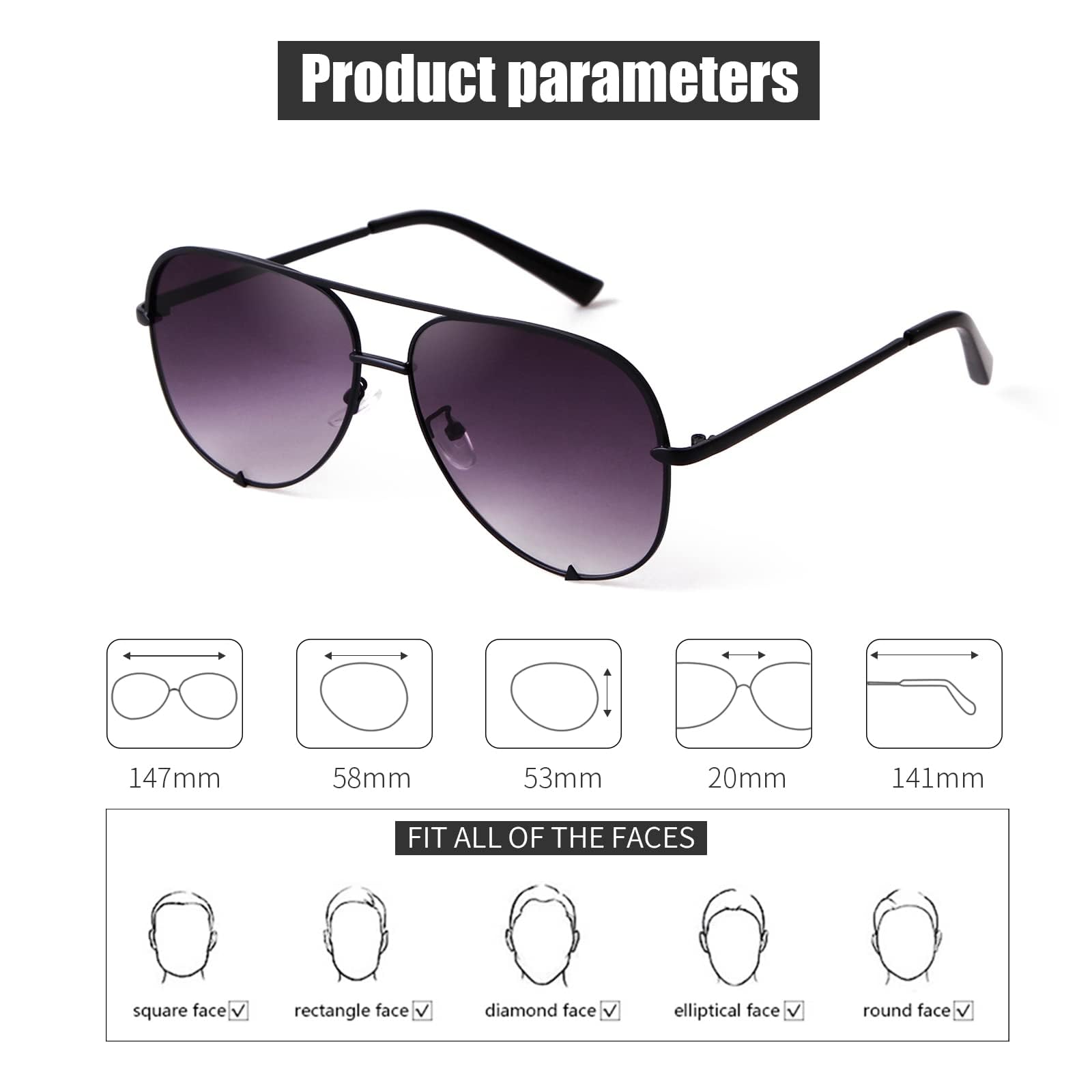 SORVINO Oversized Aviator Sunglasses for Women & Men - Trendy Retro UV400 Protection Shades - Classic Black Faded Lenses - Perfect for Driving, Beach, and Outdoor Activities