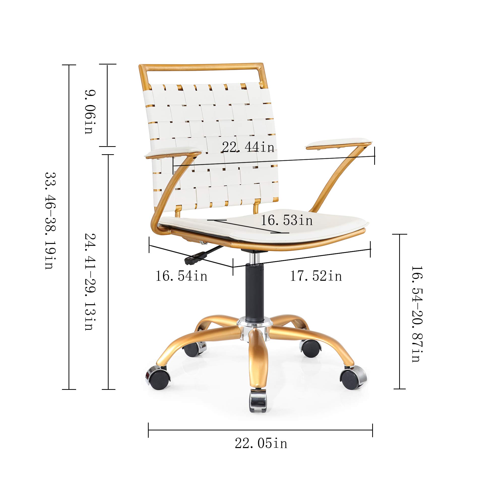 Modern White and Gold Ergonomic Office Chair - Adjustable Height, PU Leather, Armrests - Perfect for Home Office, Study & Gaming Desks (3013 Gold White)