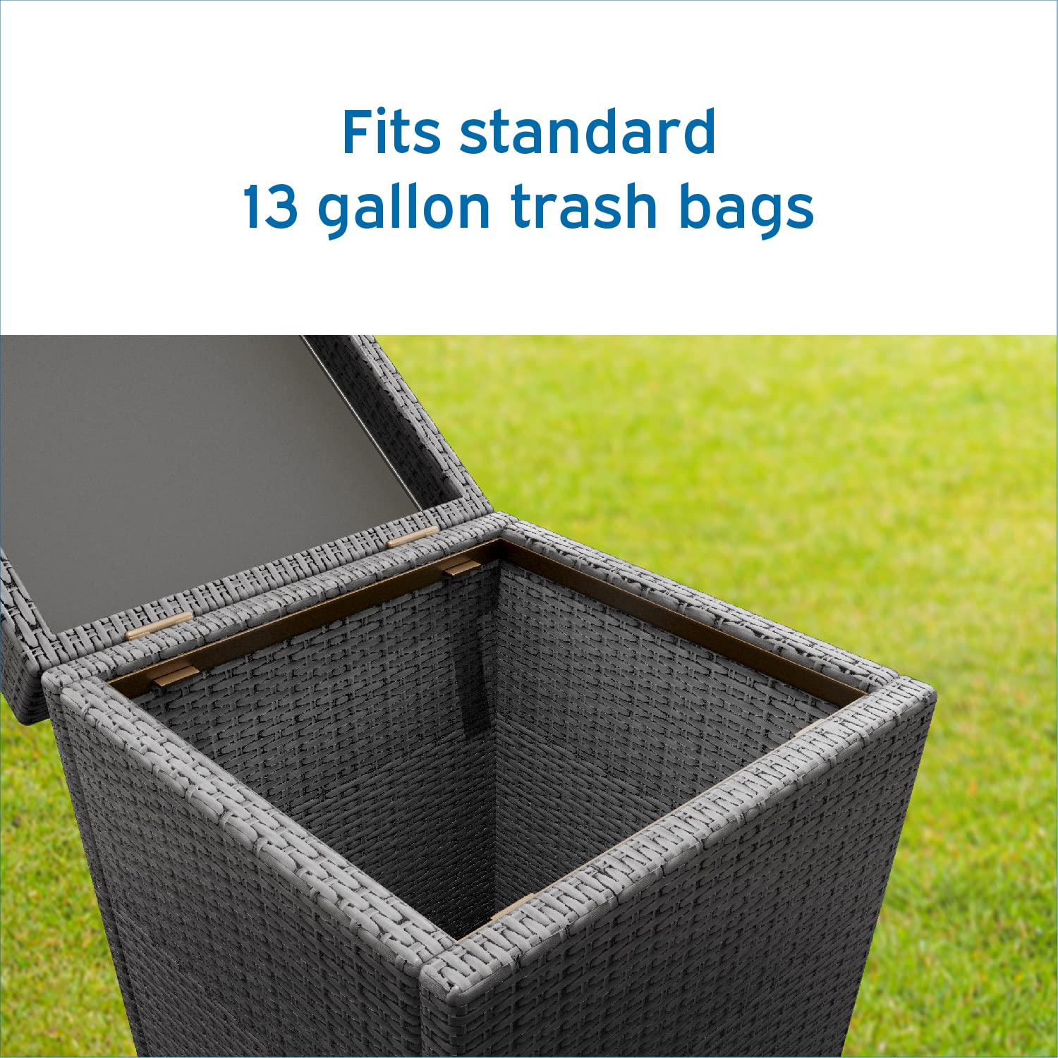 30 Gallon Grey Wicker Trash Can with Lid - Outdoor Garbage Bin for Patio, Garden, Deck & Backyard - Durable & Stylish Waste Container