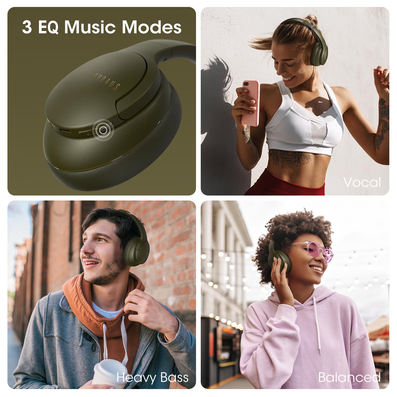 DOQAUS Wireless Bluetooth Headphones Over Ear with 90H Playtime, HiFi Stereo Sound, Deep Bass & Built-in Mic - Foldable Lightweight Headset with 3 EQ Modes for iPhone, Android, PC - Perfect for Travel, Office, Gym & Home Use (Green)