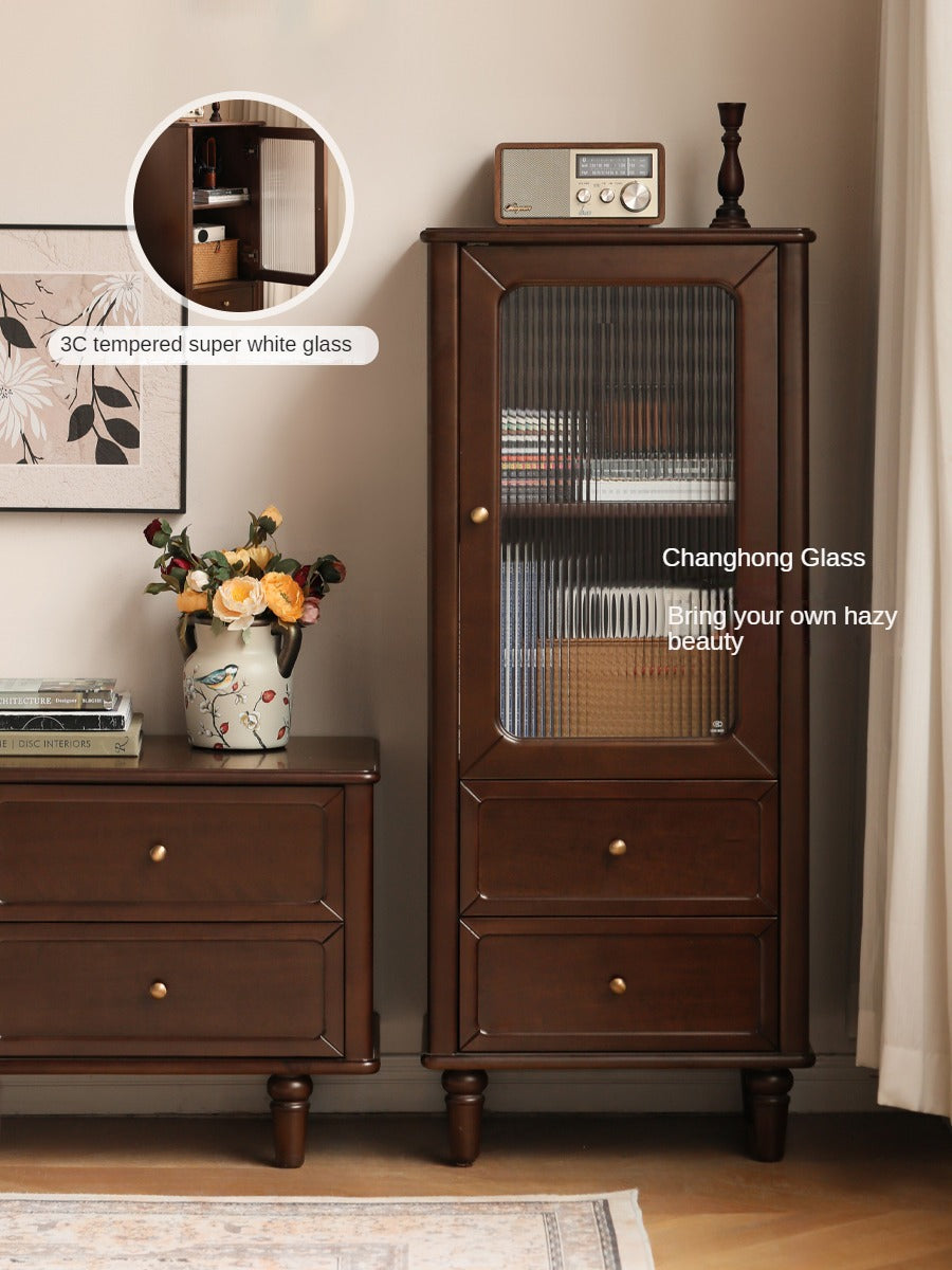 Vintage Poplar Solid Wood Side Cabinet - American Retro Style Nightstand for Bedroom, Living Room & Office Storage
