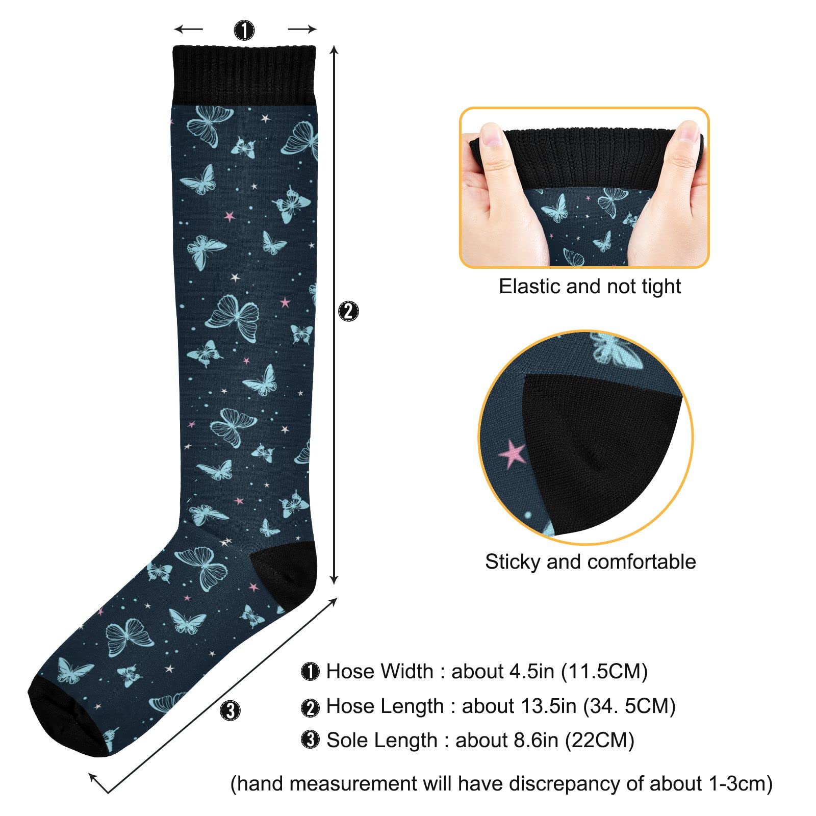 JUNZAN Floral Black Compression Socks for Women & Men - Circulation Support Long Socks for Running, Cycling, Athletic & Nurse - Perfect for Workout, Sports & Daily Comfort