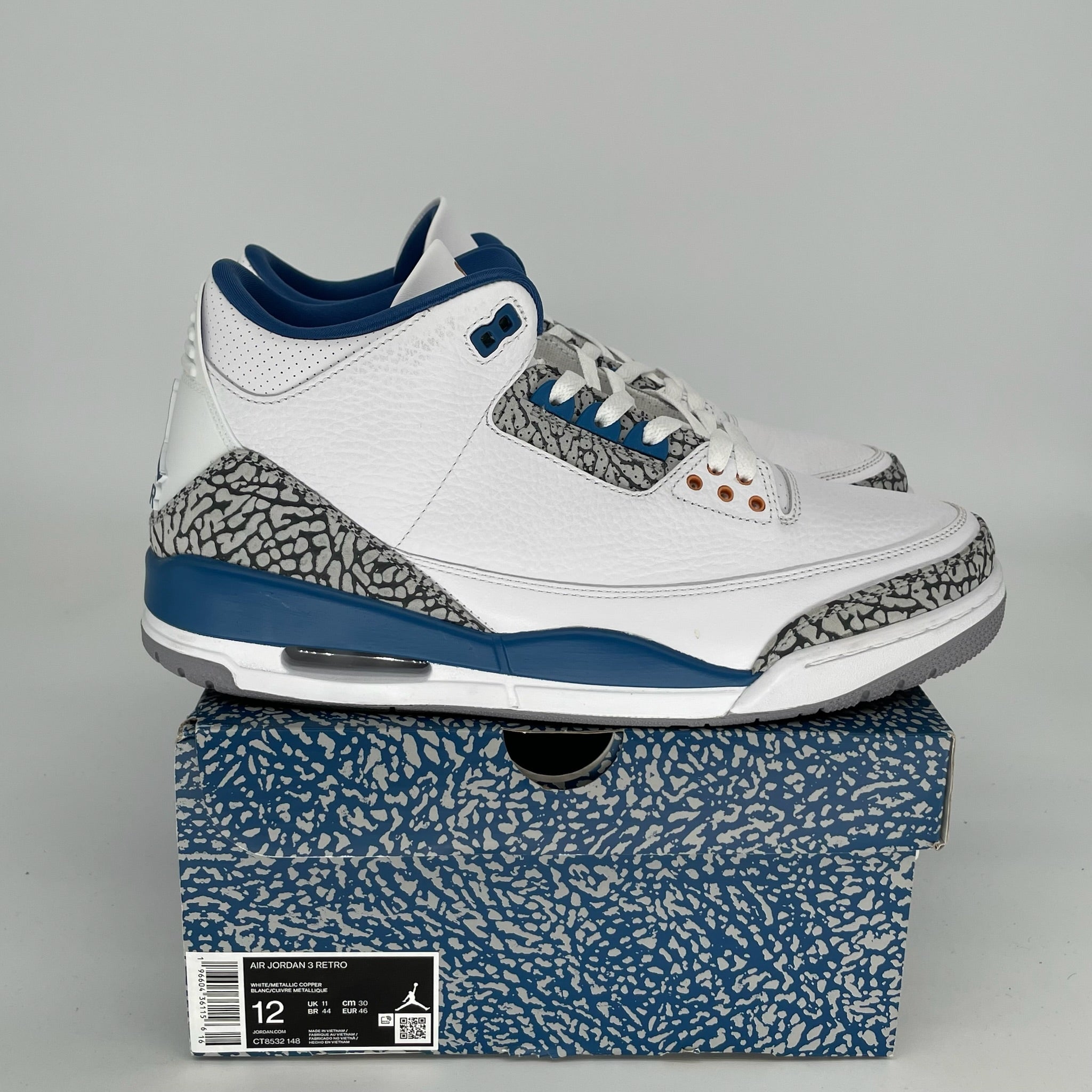 Original Air Jordan 3 Retro 'Wizards' Men's Basketball Shoes Size 12 - CT8532-148 | Authentic Sneakers for Streetwear, Sports & Collectors