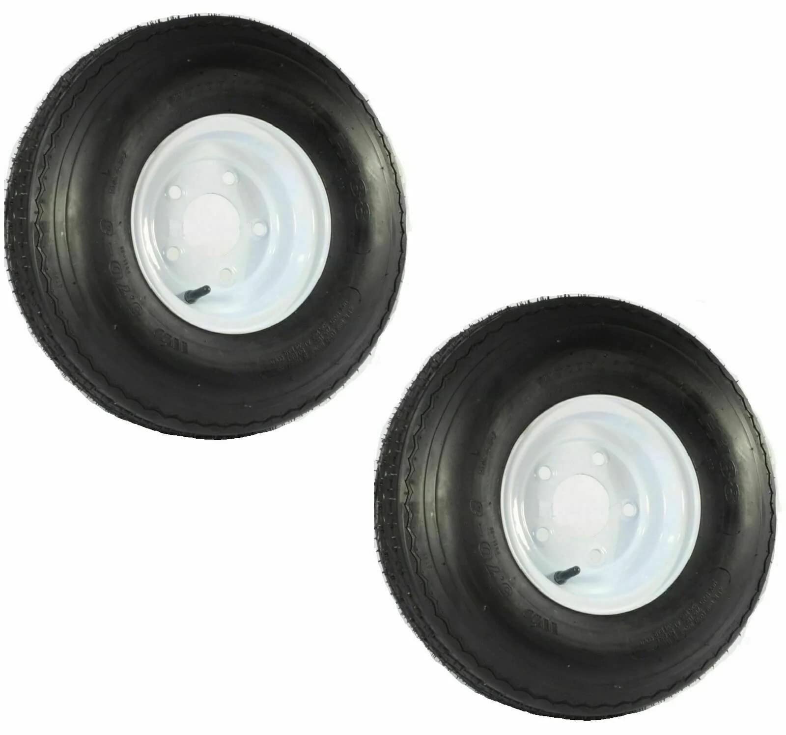 5.70-8 Two Trailer Tires on White 5-Lug Rims - LRB 570-8 Heavy Duty Trailer Wheels for Boat, Utility & Cargo Trailers - Perfect for Replacement & Off-Road Use