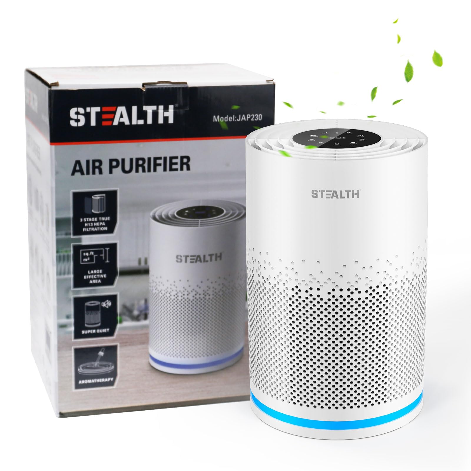 STEALTH H13 True HEPA Air Purifier for Home & Office - 323 sq.ft Coverage, Removes 99.97% of Dust, Smoke, Pet Dander, Odors - Quiet Desktop Air Cleaner for Bedroom, Living Room, Nursery (Model JAP230W) - Perfect for Allergy Sufferers and Pet Owners