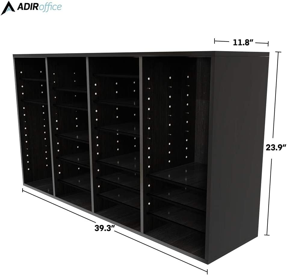 Wooden Adjustable Literature Organizer - 36 Compartment Mailbox for Office & Classroom - Black - Perfect for Organizing Files, Mail, and Documents in Workspaces