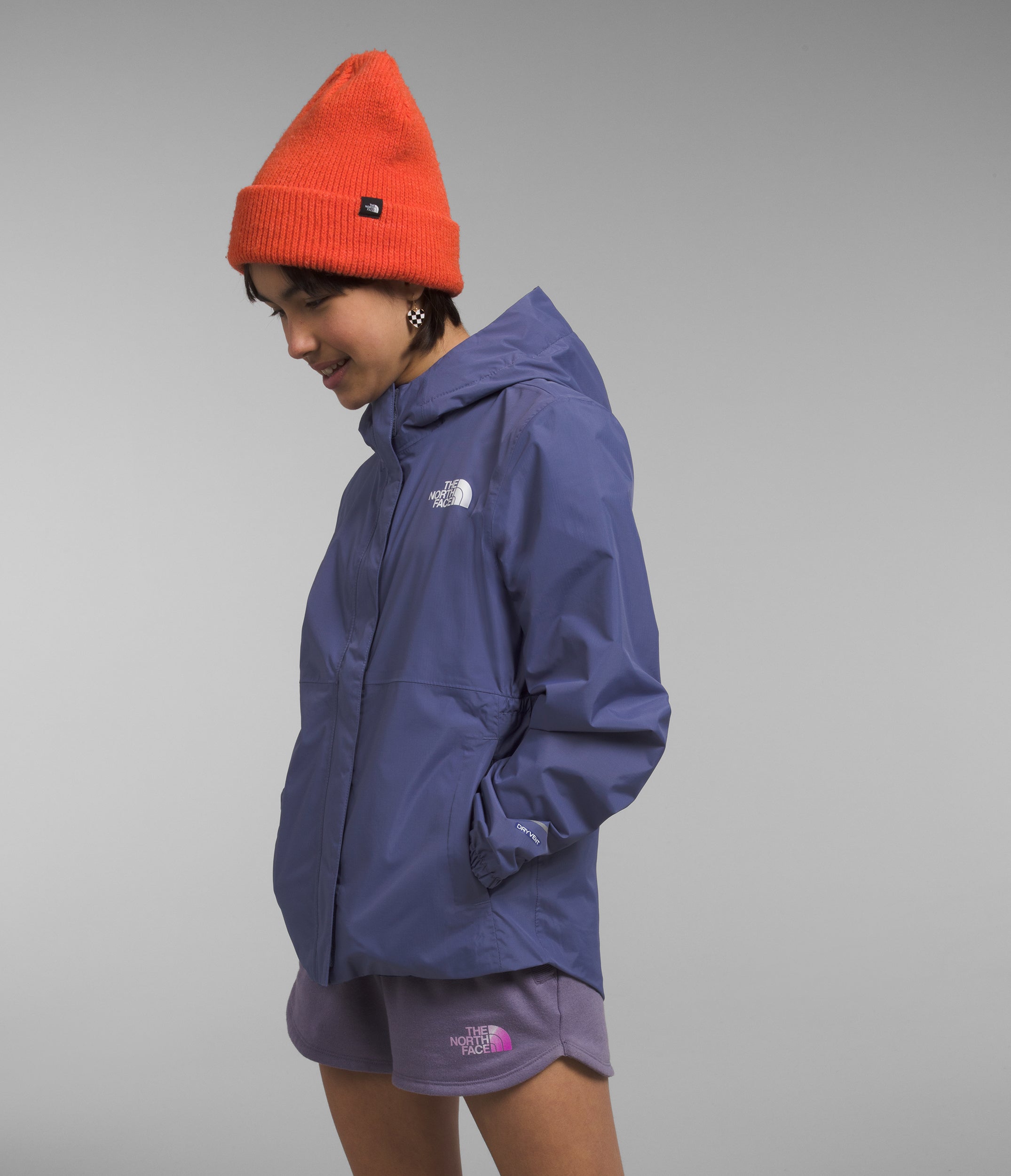 Antora Waterproof Rain Jacket for Girls - Lightweight Windproof Hooded Coat for Outdoor Activities, School & Play - NF0A82TB