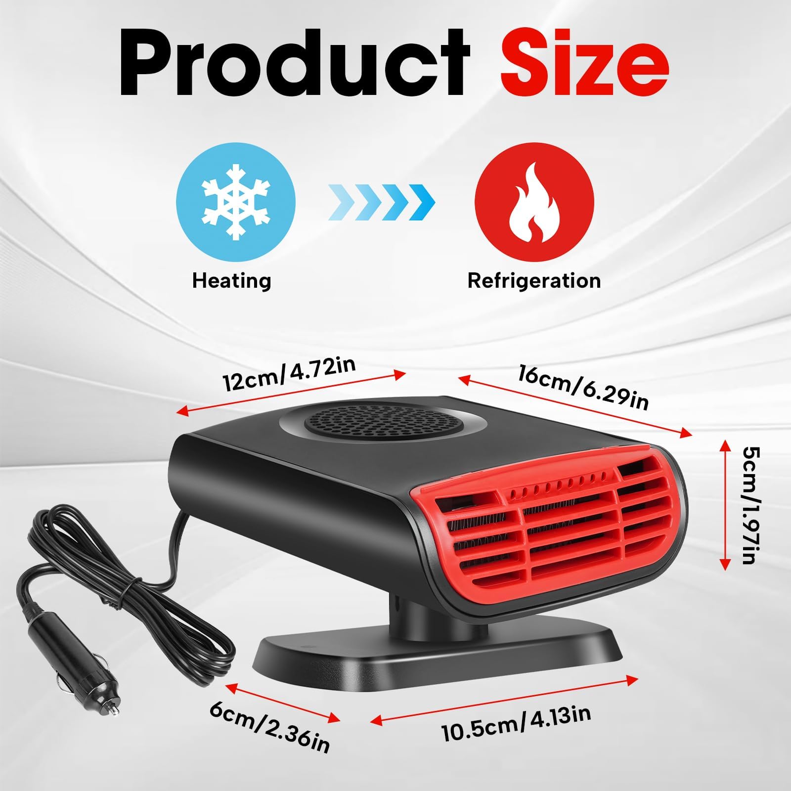 12V 150W Portable Car Heater & Defroster - Dual Function Auto Heater Fan with 360° Rotation - Fast Defrosting & Defogging - Plugs into Cigarette Lighter - Perfect for Winter Driving, Camping & Emergency Car Warmth