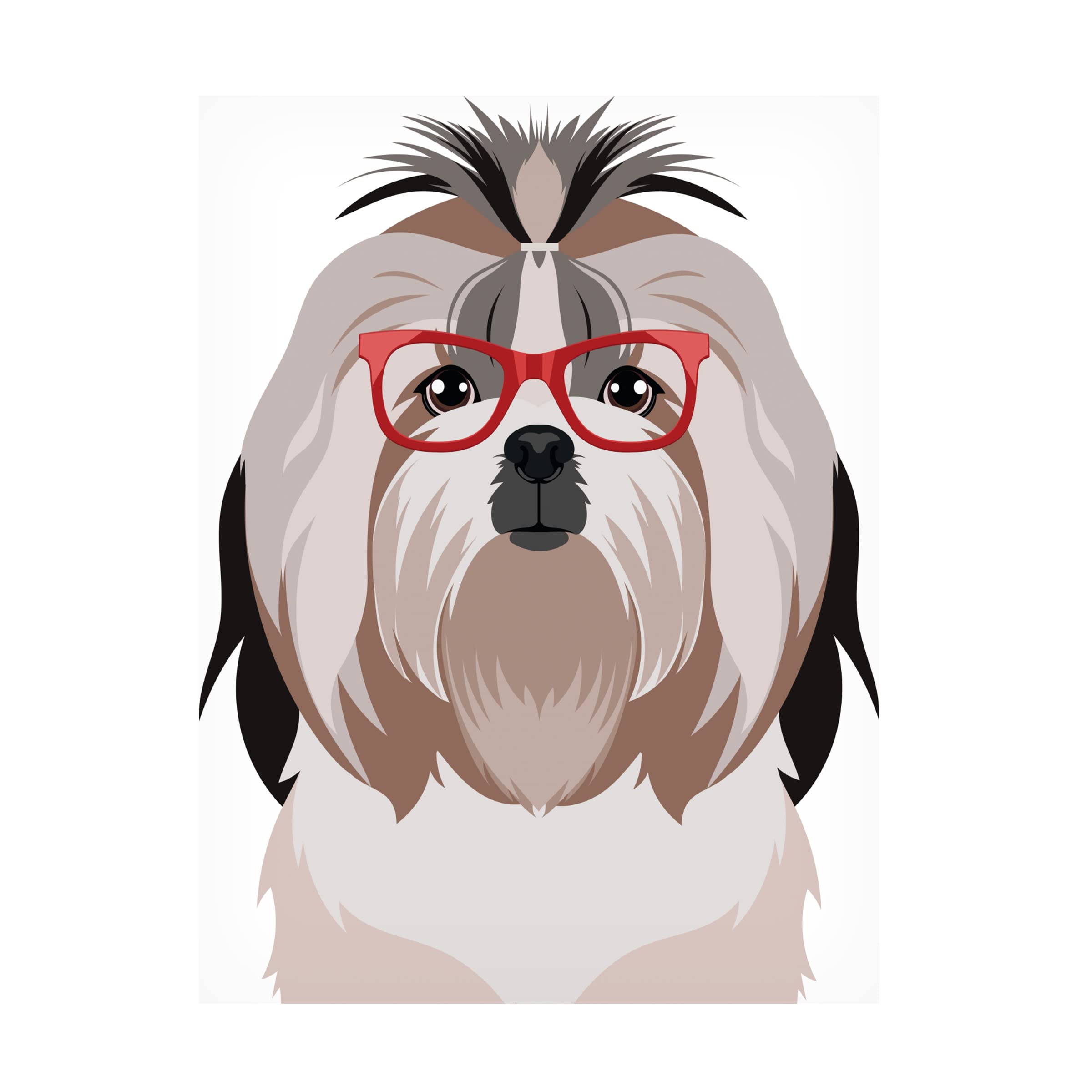 Shih Tzu Wearing Hipster Glasses Canvas Wall Art - Modern Pet Portrait Painting for Living Room, Bedroom & Office Decor - Funny Dog Gift for Pet Lovers