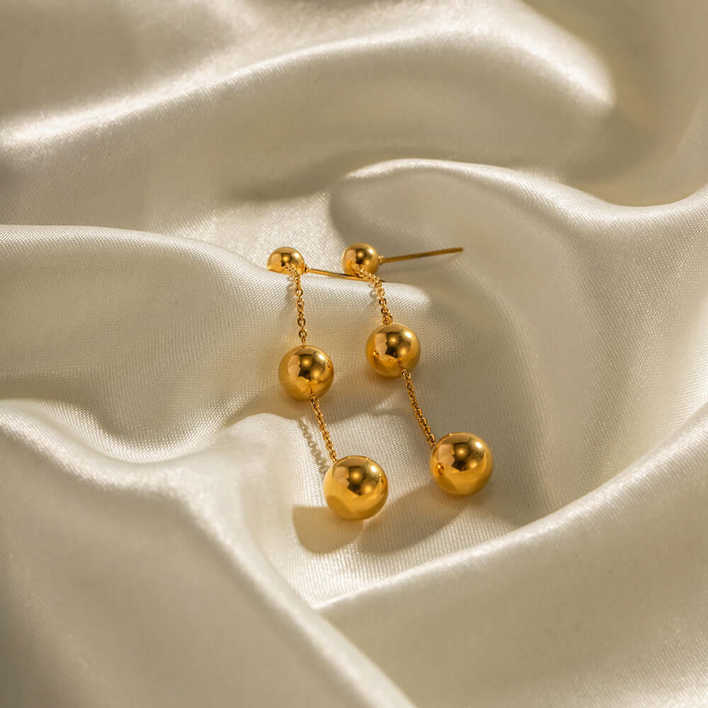 18K Gold Plated Irregular Bead Ball Drop Earrings for Women - Elegant Dangle Earrings for Party, Wedding & Daily Wear | JDE132