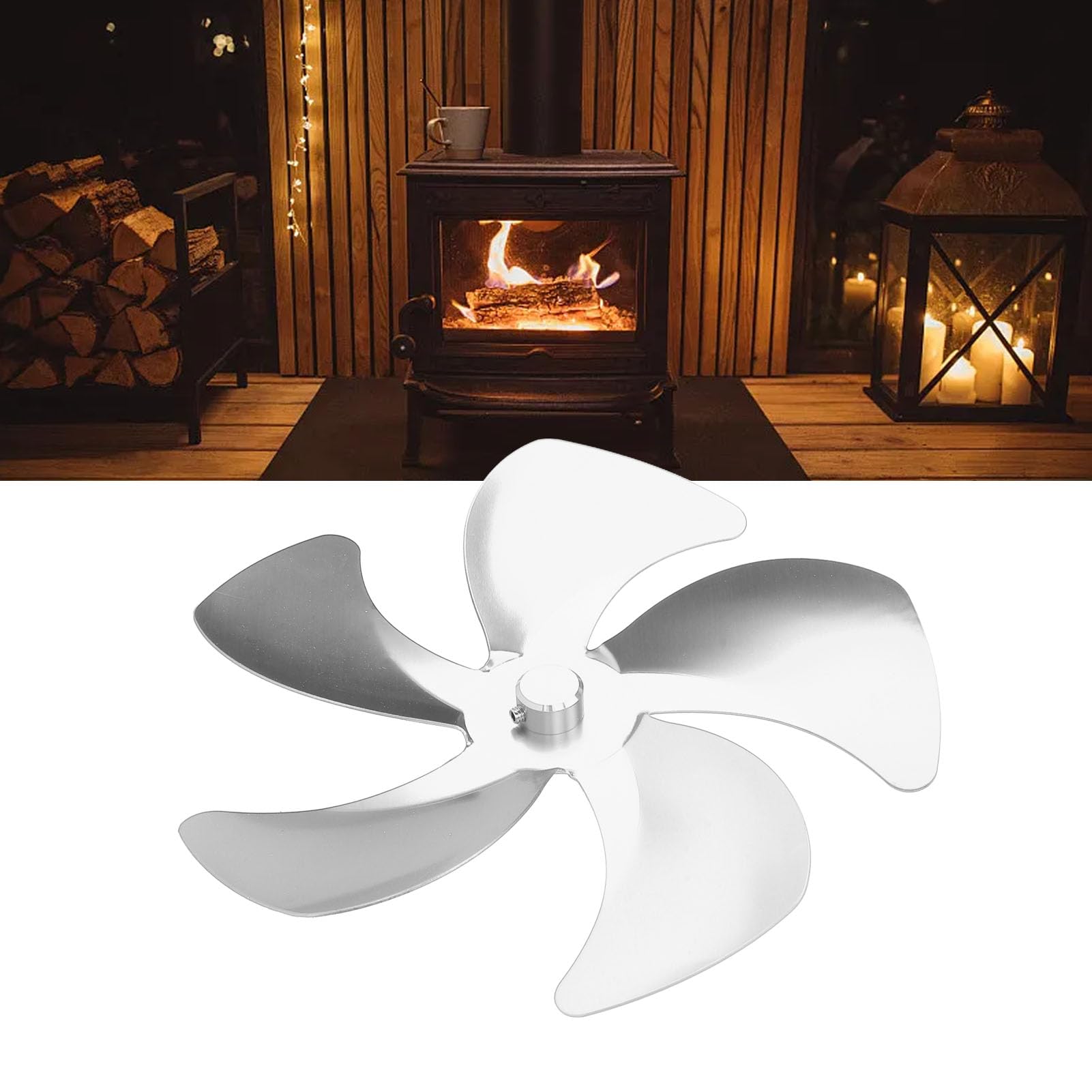 CHEOTIME 5-Blade Replacement Fan for Heat Powered Fireplace & Wood Stove - Silver | Efficient Heat Circulation Accessory for Cozy Home Heating