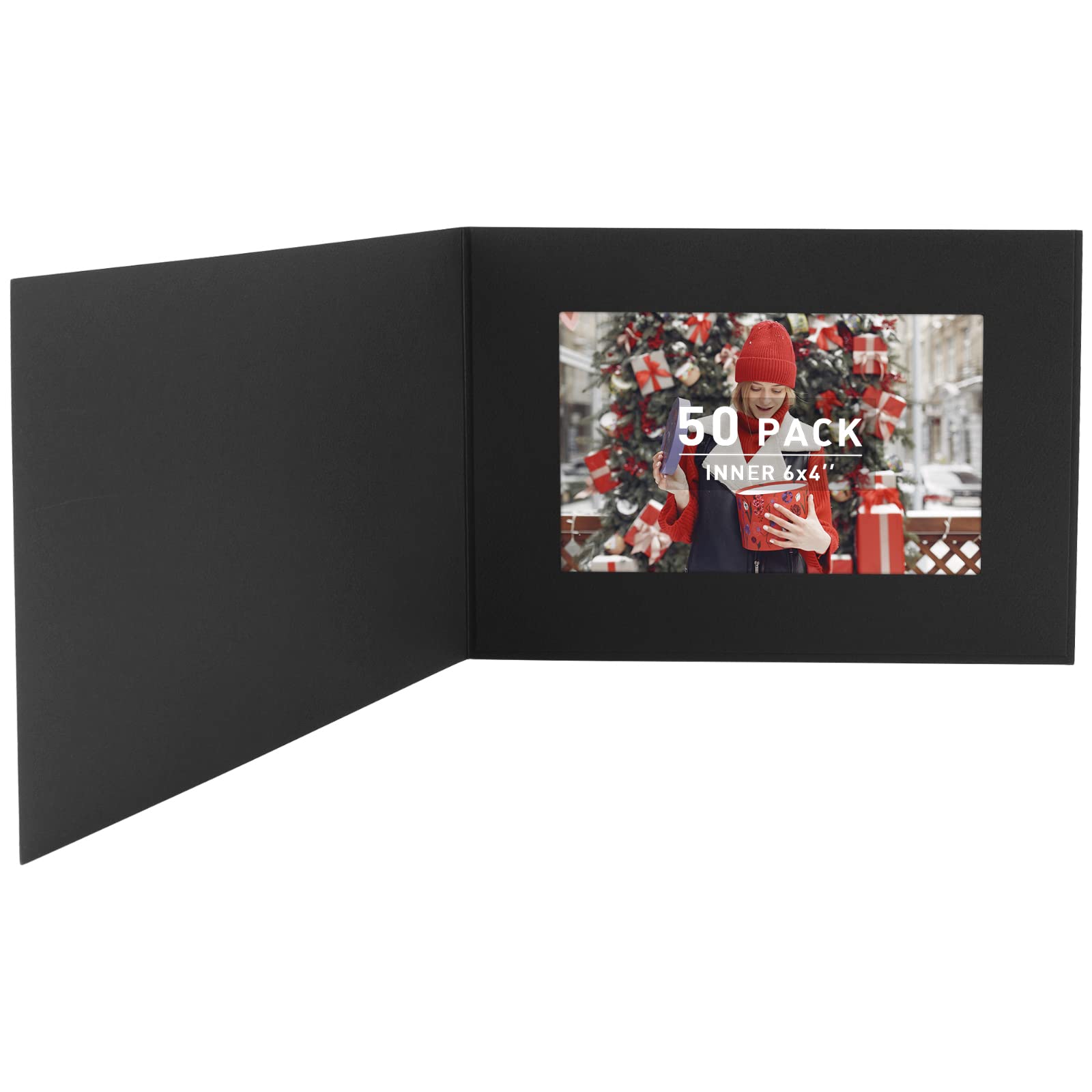 50 Pack 4x6 or 6x4 Black Photo Folders by Golden State Art - Cardboard Picture Frames & Paper Frame Cards for Greetings, Invitations, Graduation, Christmas, Wedding - Perfect for Scrapbooking, Memory Keeping & Party Decorations