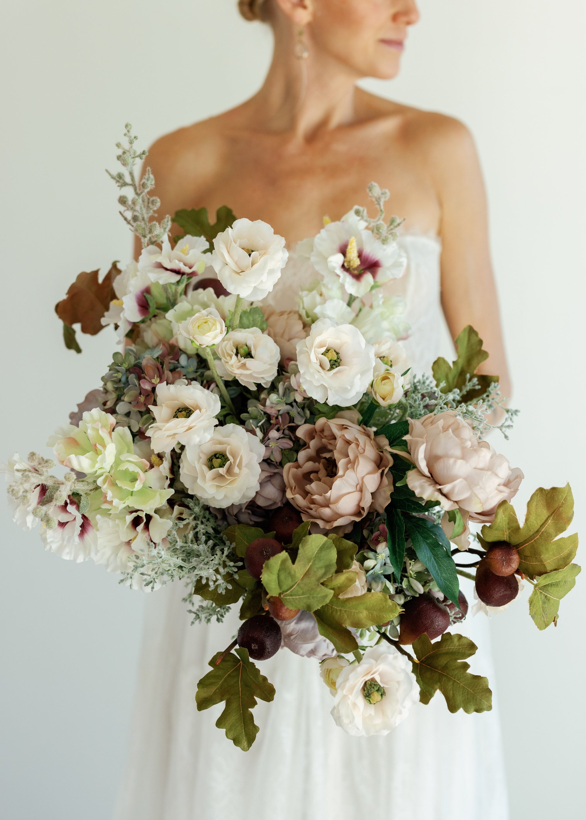 Artificial Peony Flower in Taupe Mauve - 18.5
