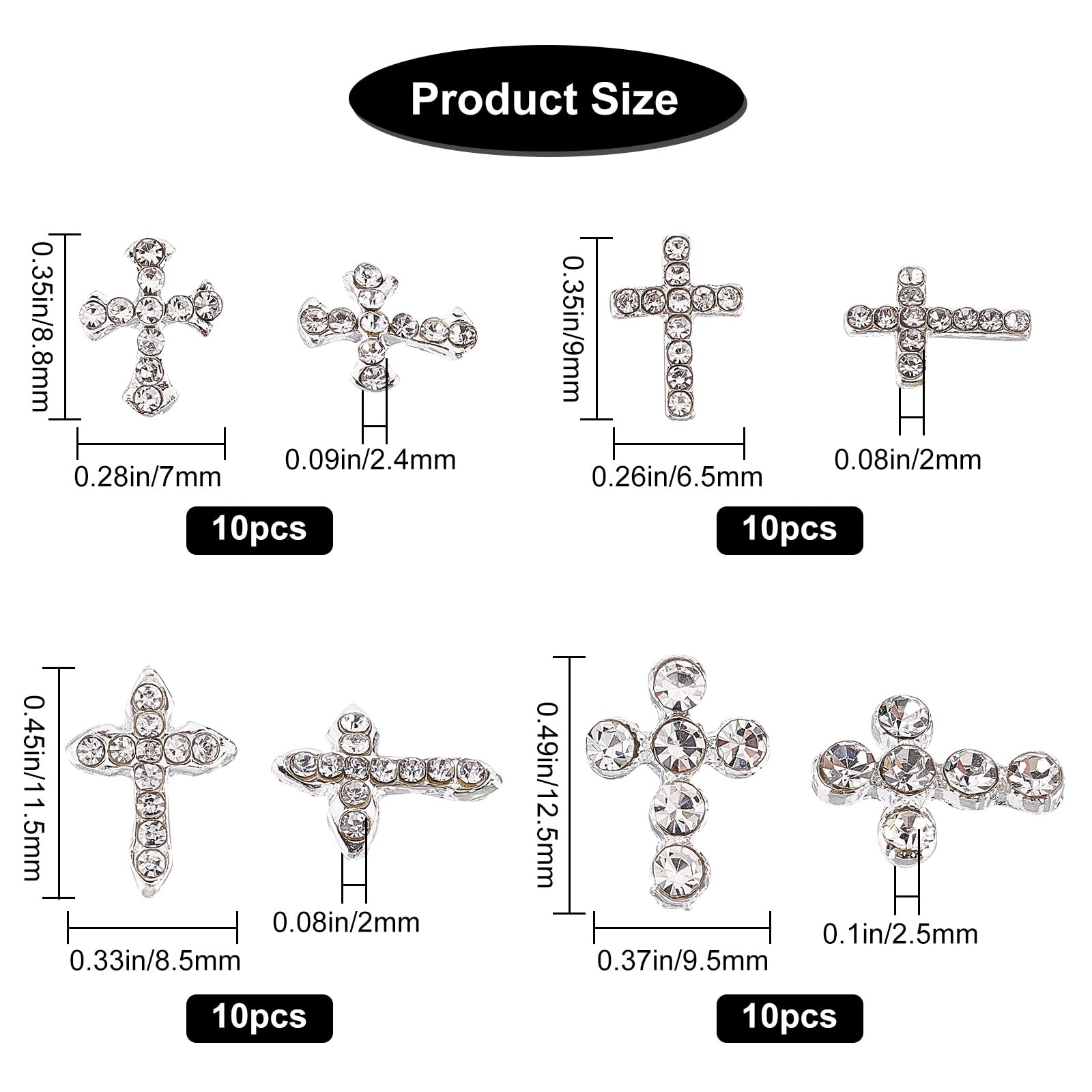 CRASPIRE 40pcs Cross Nail Charms - 4 Styles Rhinestone Cross Charms, 3D Luxury Flat Back Diamond Crystal Nail Art Decorations - Perfect for DIY Nails, Jewelry Making, and Party Glam Looks