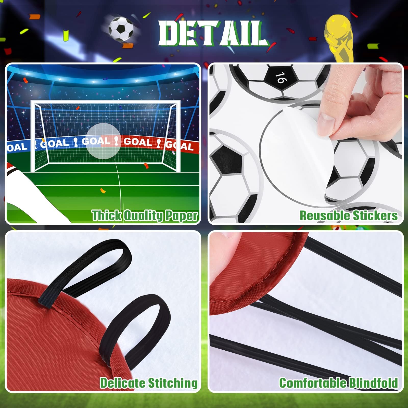 WERNNSAI Pin The Soccer on The Goal - Fun Soccer Party Game for Kids with 24 Ball Stickers | Perfect for Sports Themed Birthday Parties, Classroom Activities & Team Building Events