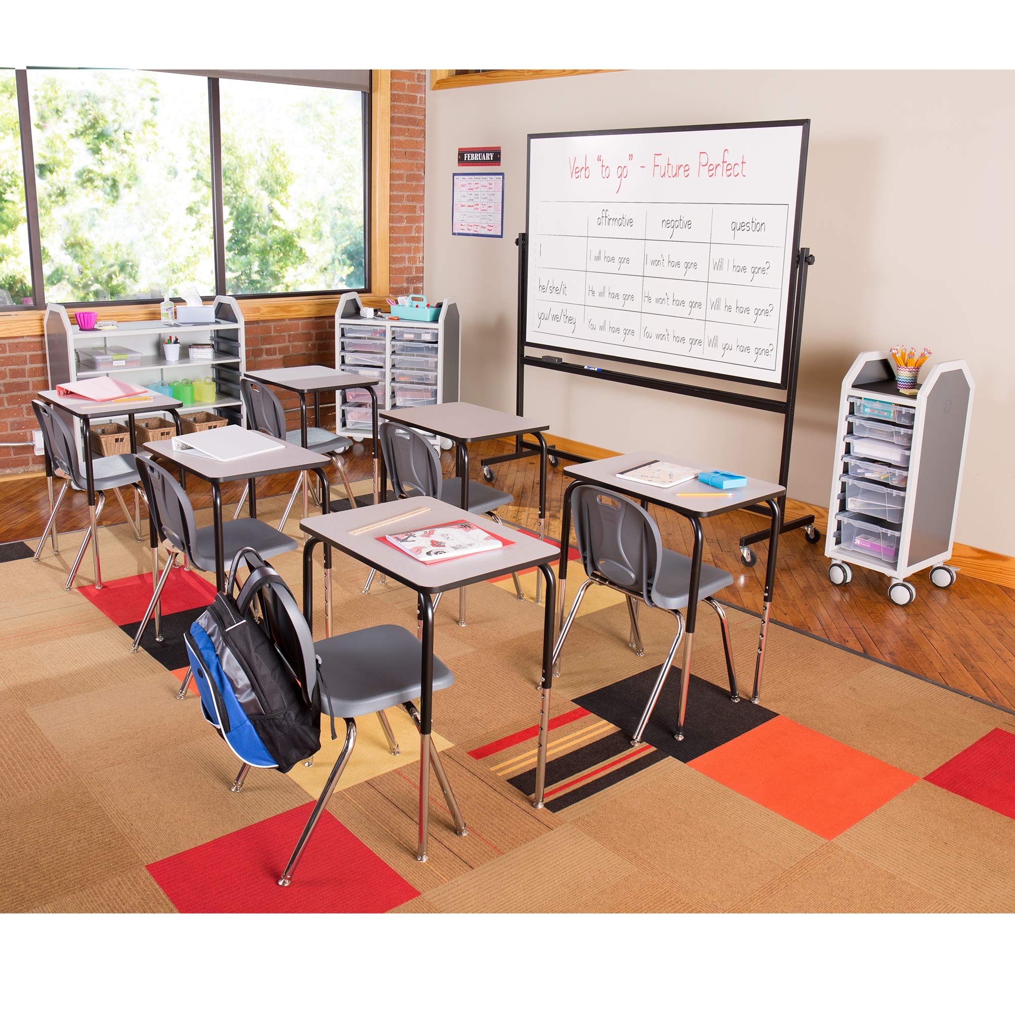 Learniture Adjustable Height Student Desk - Heavy Duty School & Office Desk with Adjustable Legs, Set of 2 (Gray/Black) - Perfect for Classrooms, Home Study & Collaborative Workspaces