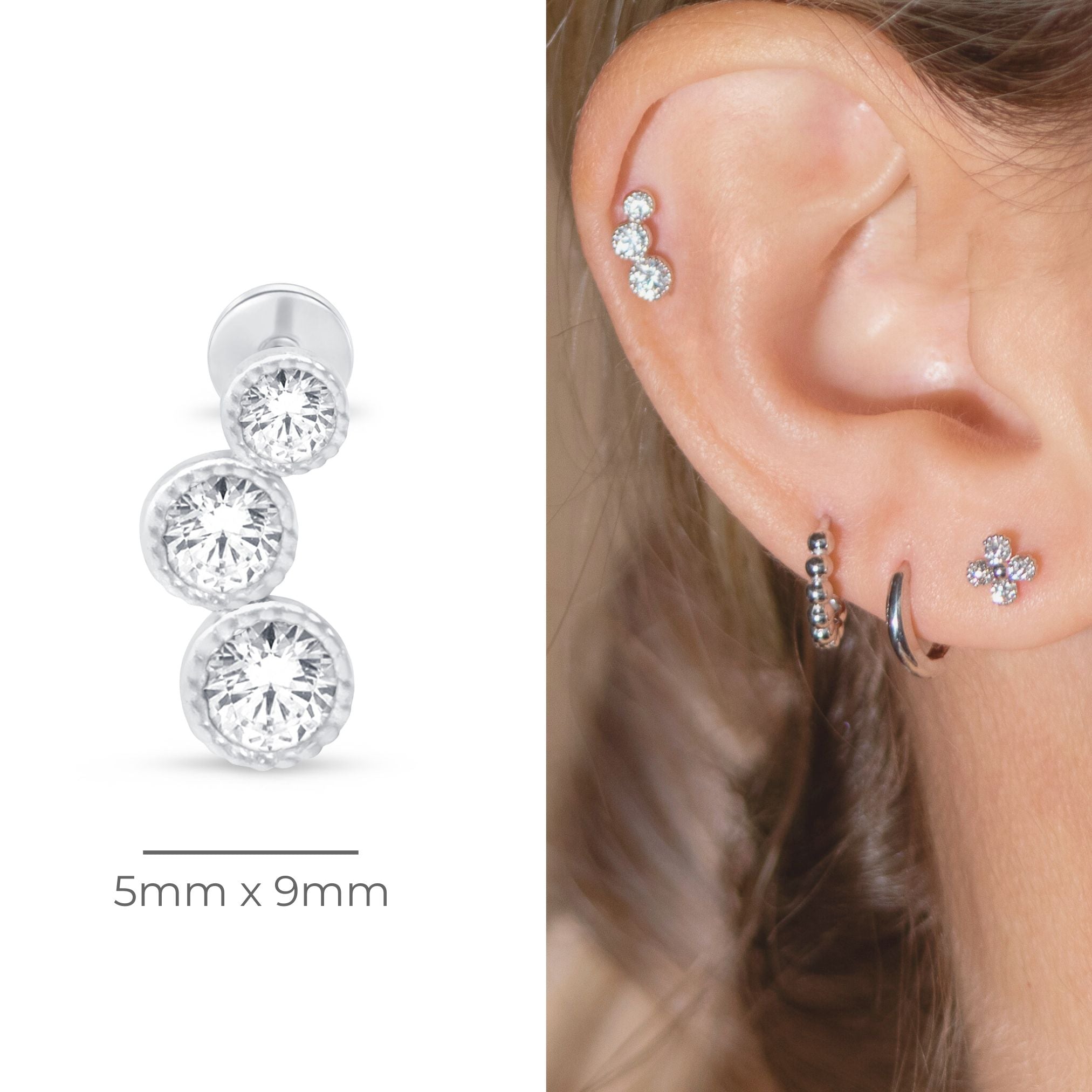 14K White Gold Graduated Gemstone Flat Back Stud Earrings with Milgrain Detail - Perfect for Weddings, Parties & Special Occasions