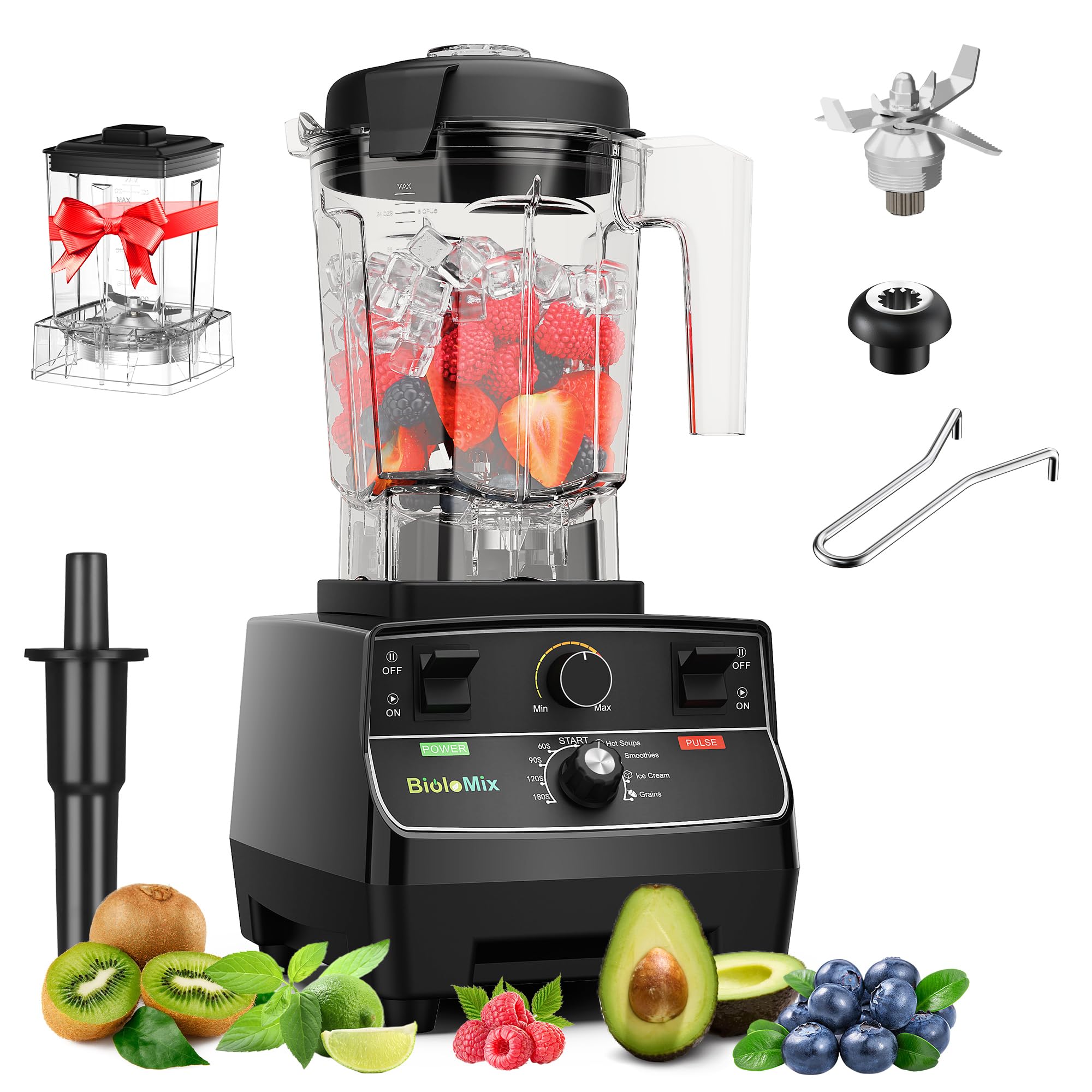 Biolomix 2200W High-Power Professional Smoothie Blender - 68oz Pitcher, Smart Presets, Ice Crushing & Soup Making - Commercial Countertop Blender for Kitchen with Extra Parts & 600ML Grinding Cups - Perfect for Smoothies, Juices, Nut Butters & Meal Prep