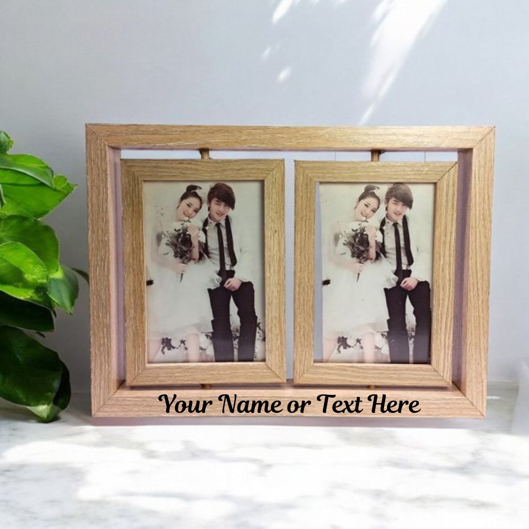 Custom Rotating Wooden 4 Photo Frame - Personalized Picture Display for Home & Office Decor - Perfect for Family Photos, Wedding Memories, and Graduation Displays
