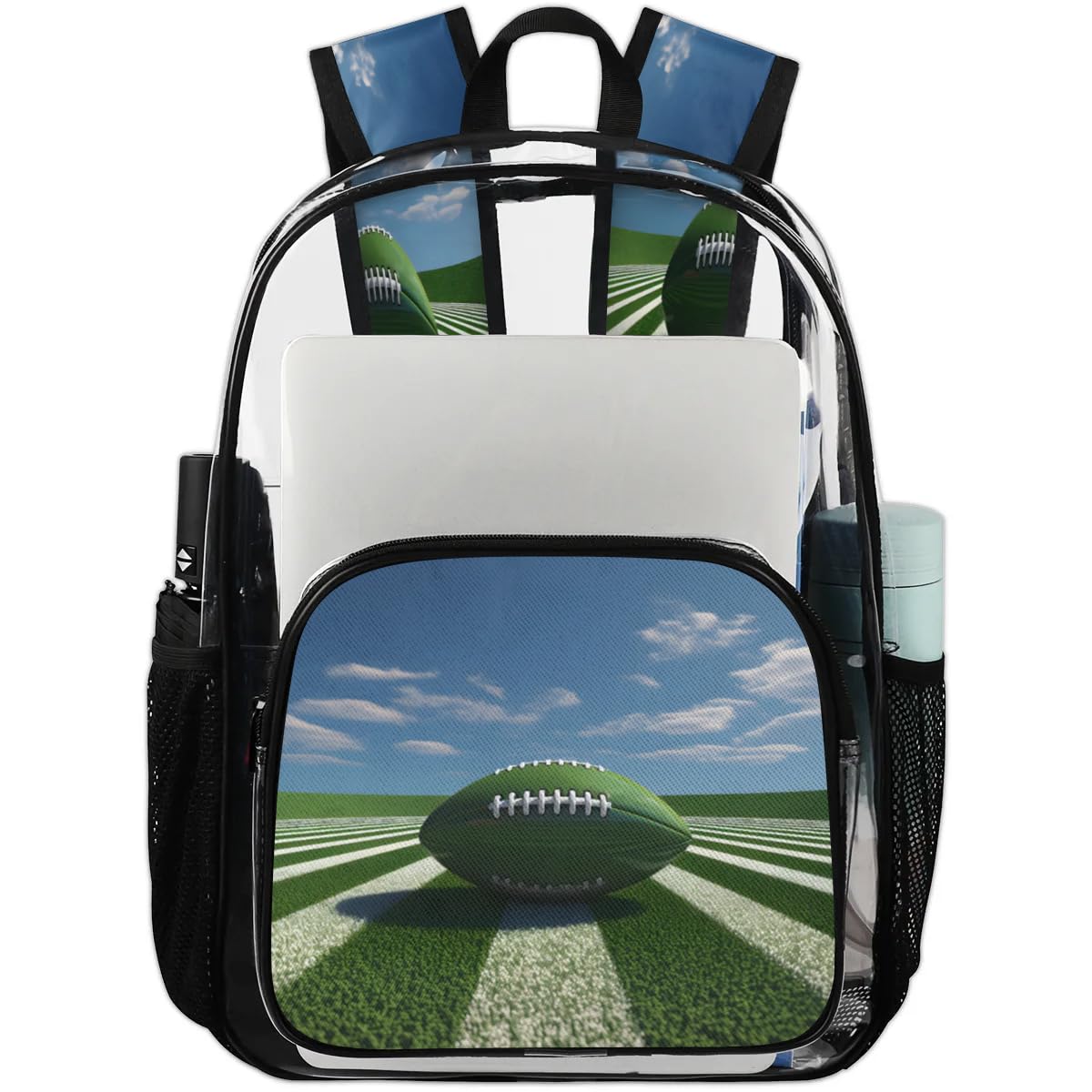 QIANDODUO Clear Transparent Football Backpack - Heavy Duty PVC Stadium Approved See Through Backpack for Men & Women - Perfect for Sports Games, Concerts, Travel & Security Checkpoints - Large Capacity Rugby Field Arena Backpack