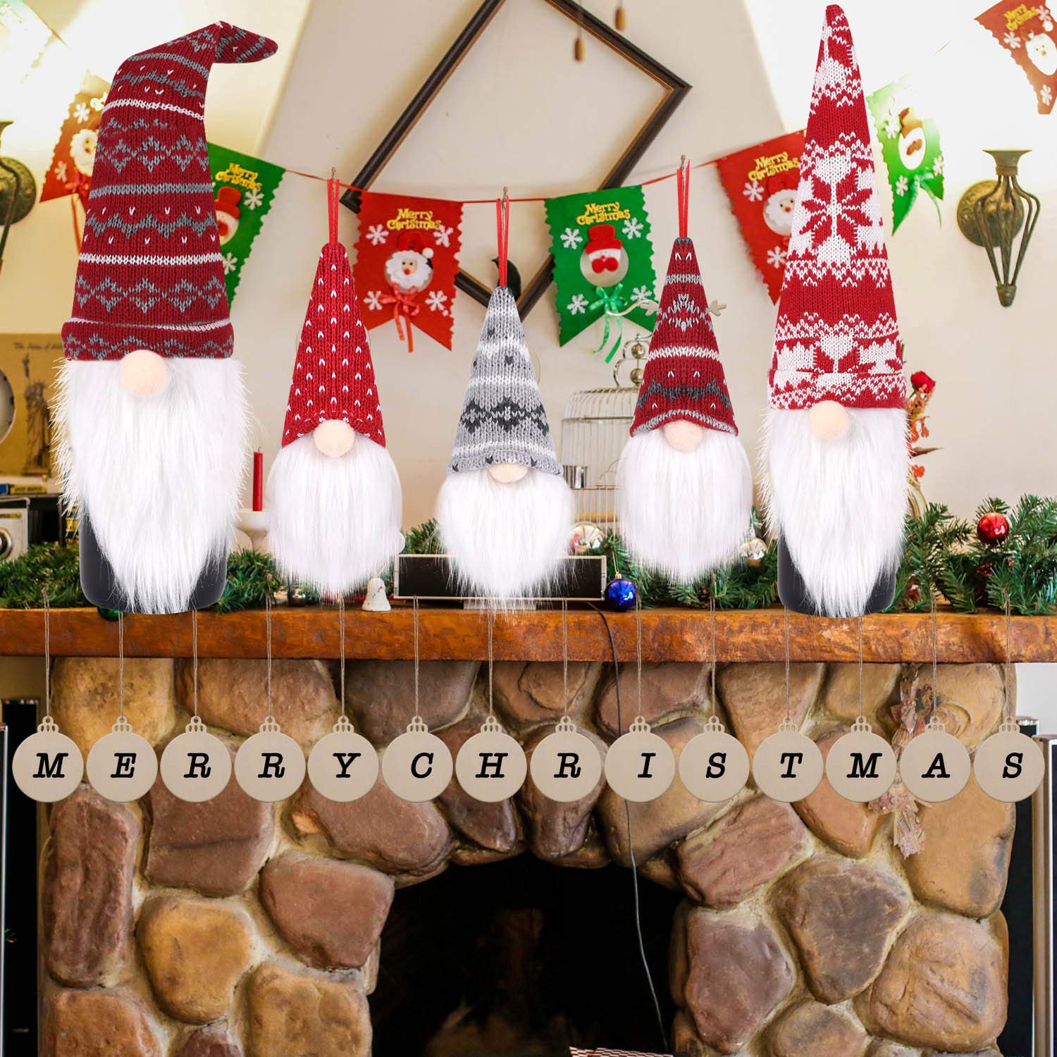 Handmade Swedish Gnome Wine Bottle Cover - Christmas Tomte Decorative Toppers & Reusable Gift Bags (4 Pack) for Holiday Parties, Home Decor & Festive Gifting