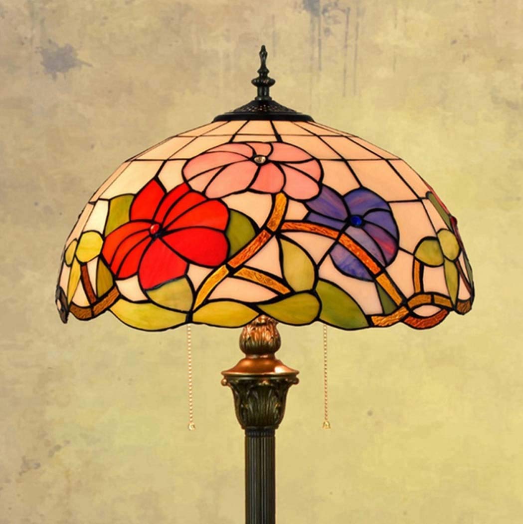 Tiffany Style Stained Glass Floor Lamp - Handmade Pastoral 16-Inch Tall Uplighter with Foot Switch, E27×2 Socket, 40W, 220V - Perfect for Living Room, Bedroom & Home Decor | Elegant Lighting for Reading Nook, Lounge Area & Cozy Corners